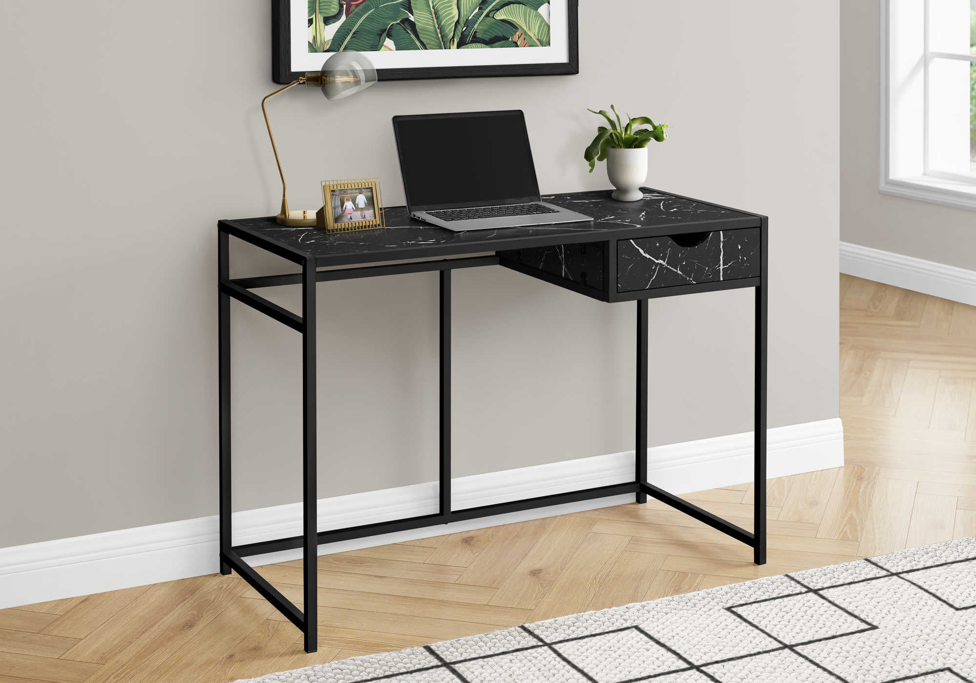 computer desk 42l black marble look black metal i 7572