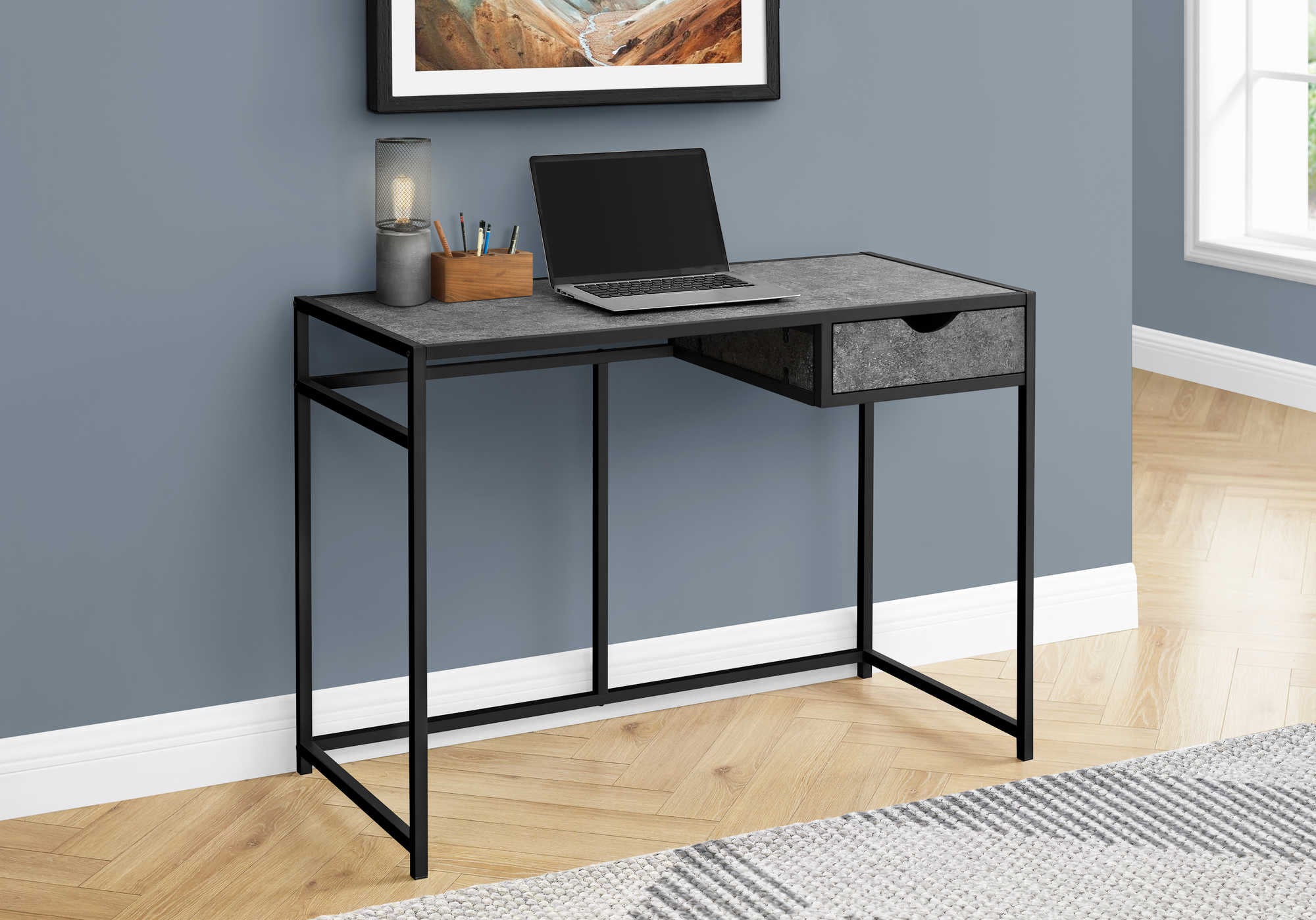 computer desk 42l grey stone look black metal i 7573