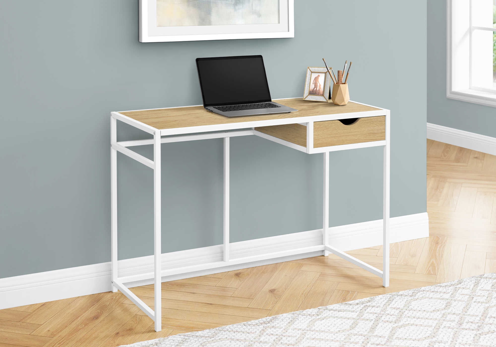 computer desk 42l natural white metal i 7575