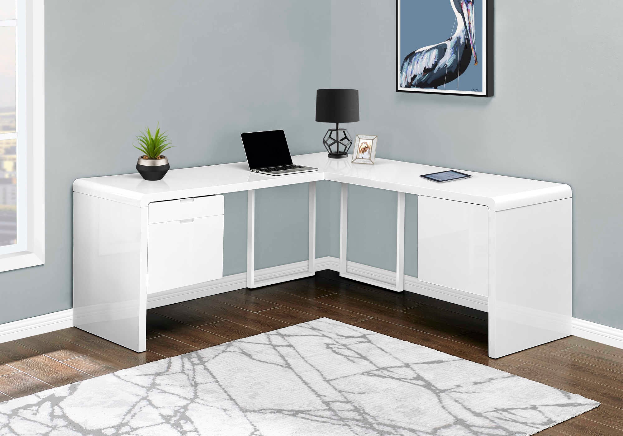 computer desk 72l high glossy white left right face i 7582