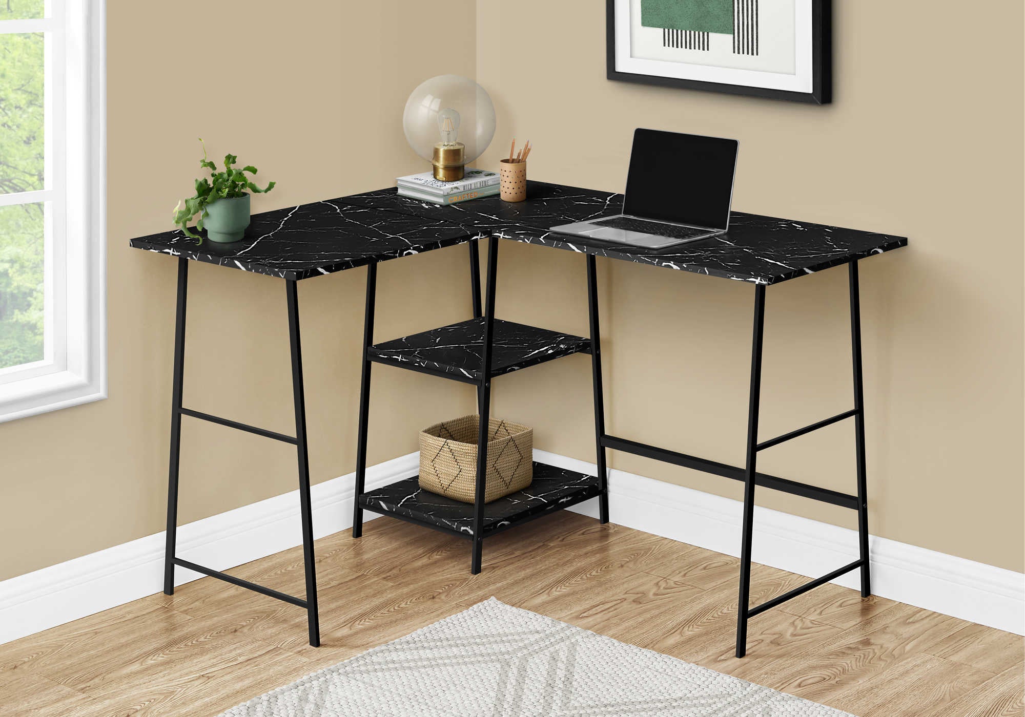 computer desk 48l black marble black metal corner i 7594