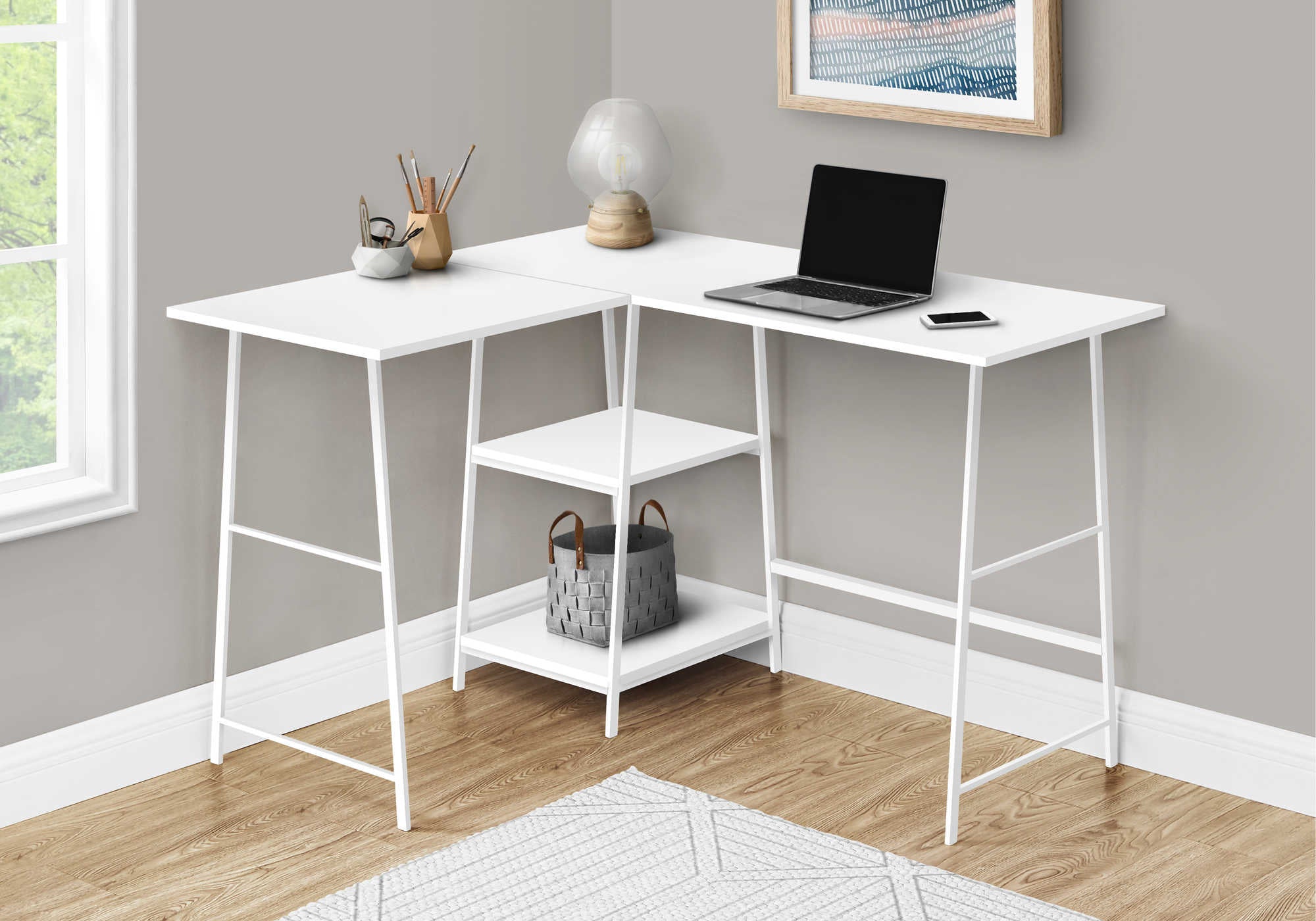 computer desk 48l white top white metal corner i 7596