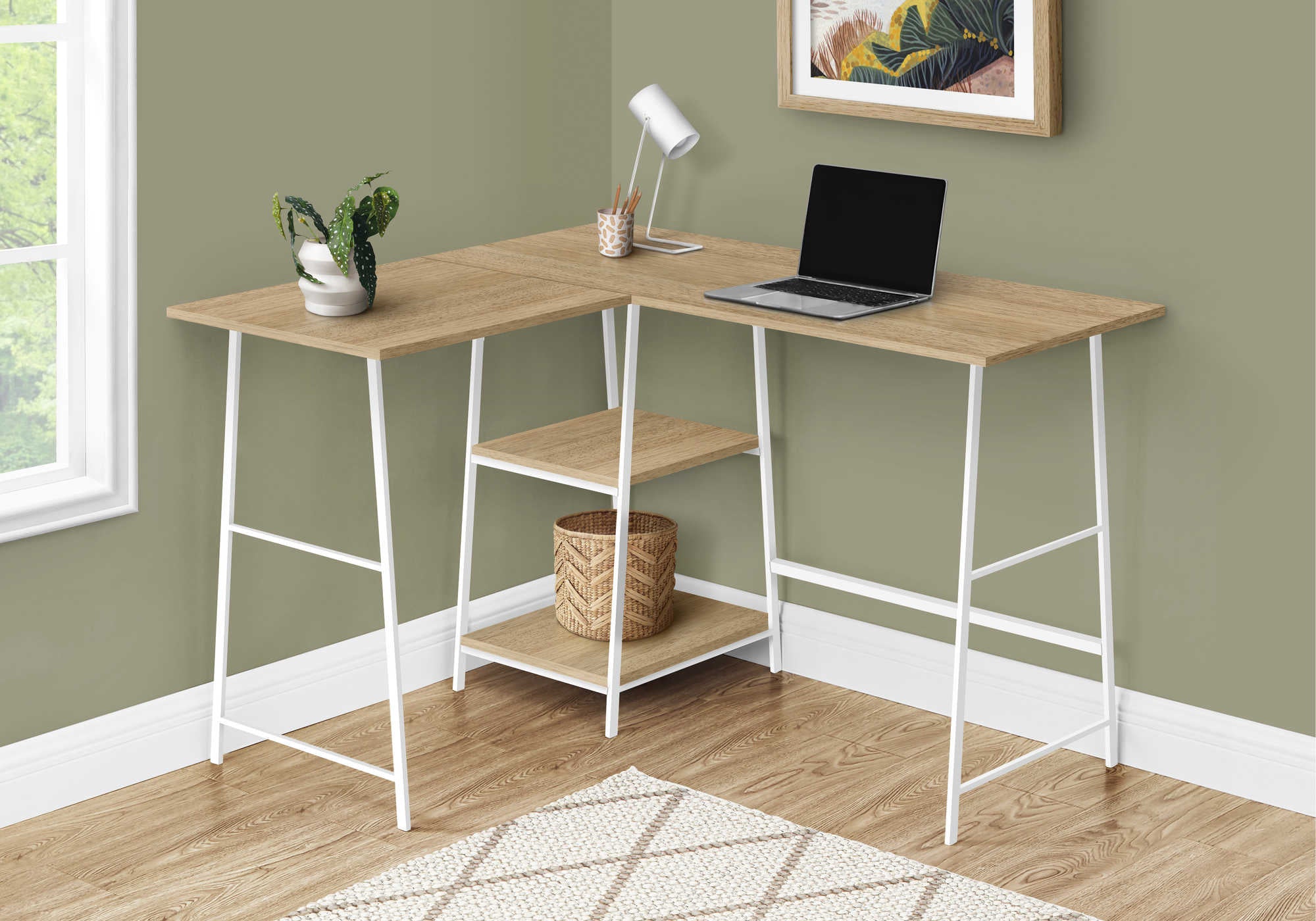 computer desk 48l natural top white metal corner i 7597