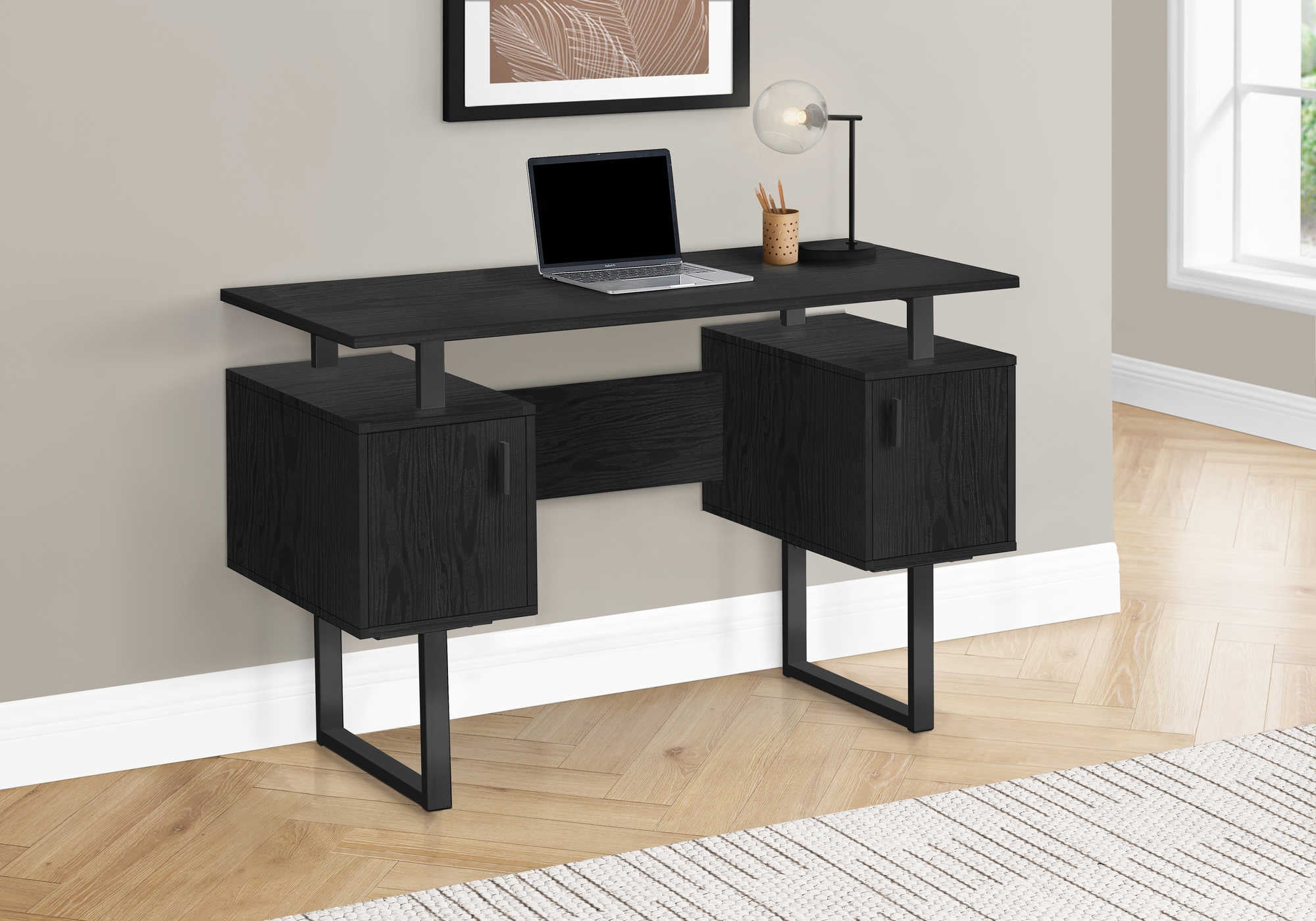 computer desk 48l black oak black metal i 7606