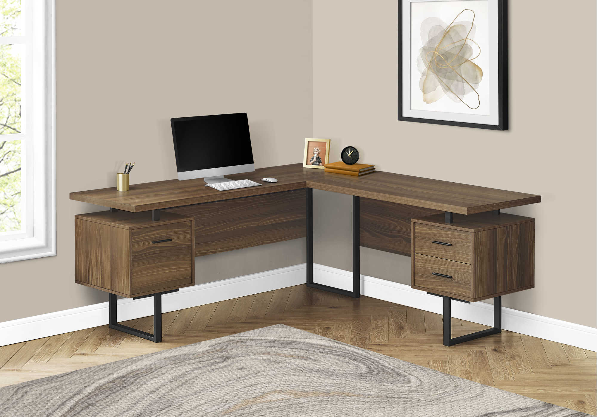 computer desk 70l walnut black metal l r face i 7610