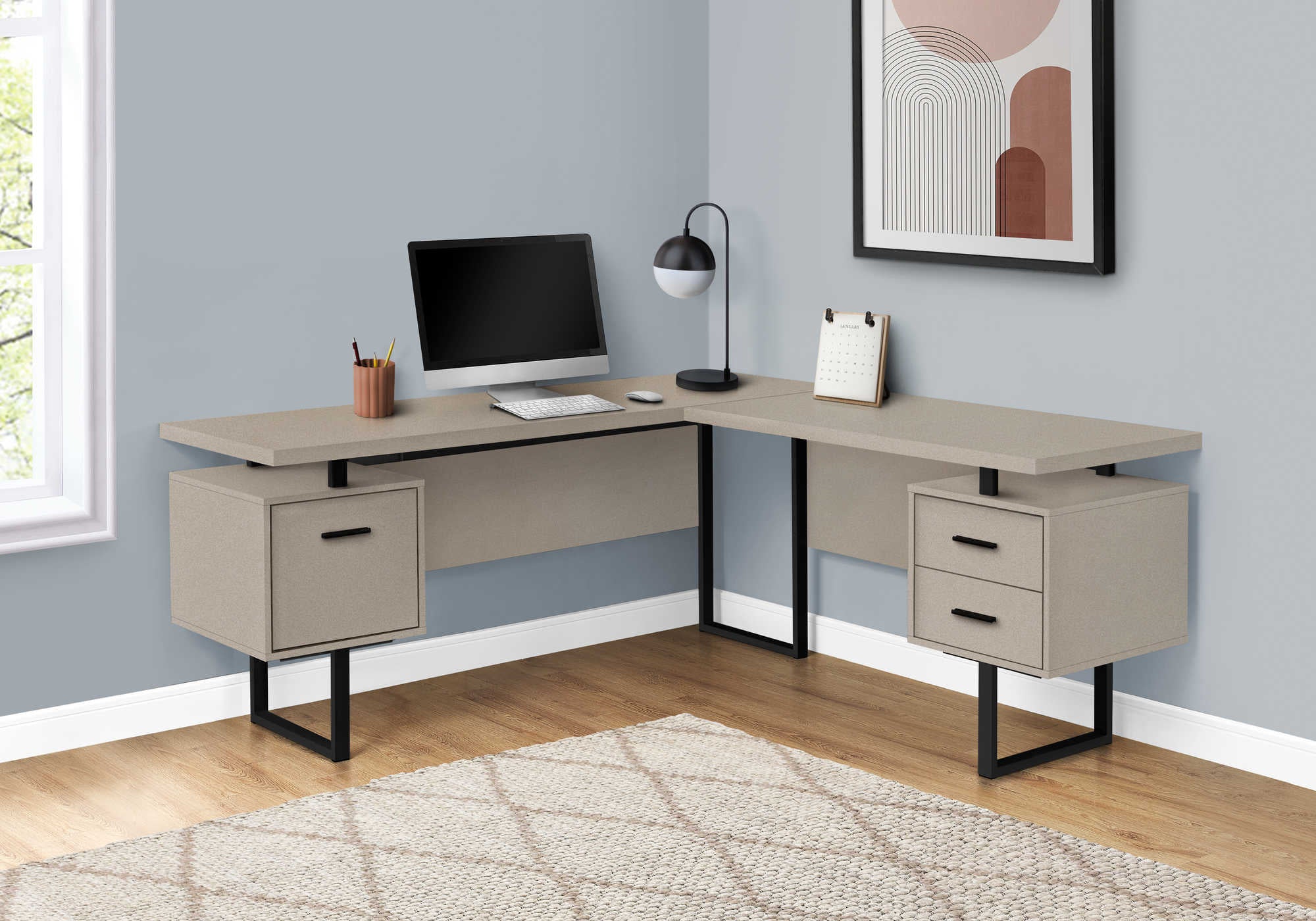 computer desk 70l modern taupe black metal l r i 7614