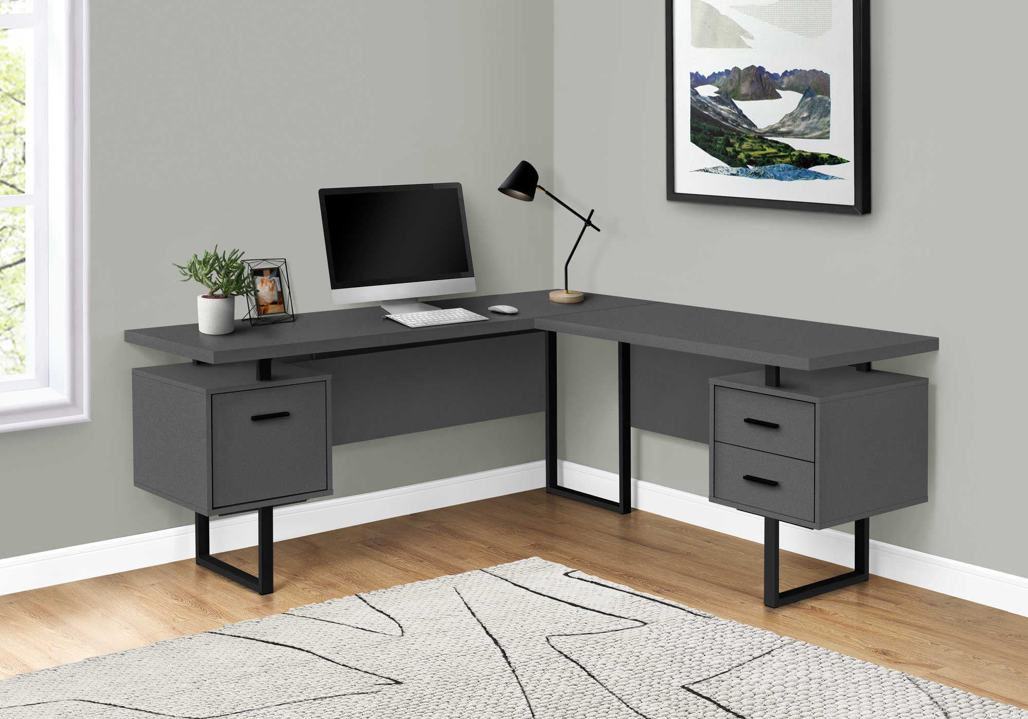 computer desk 70l modern grey black metal l r i 7615