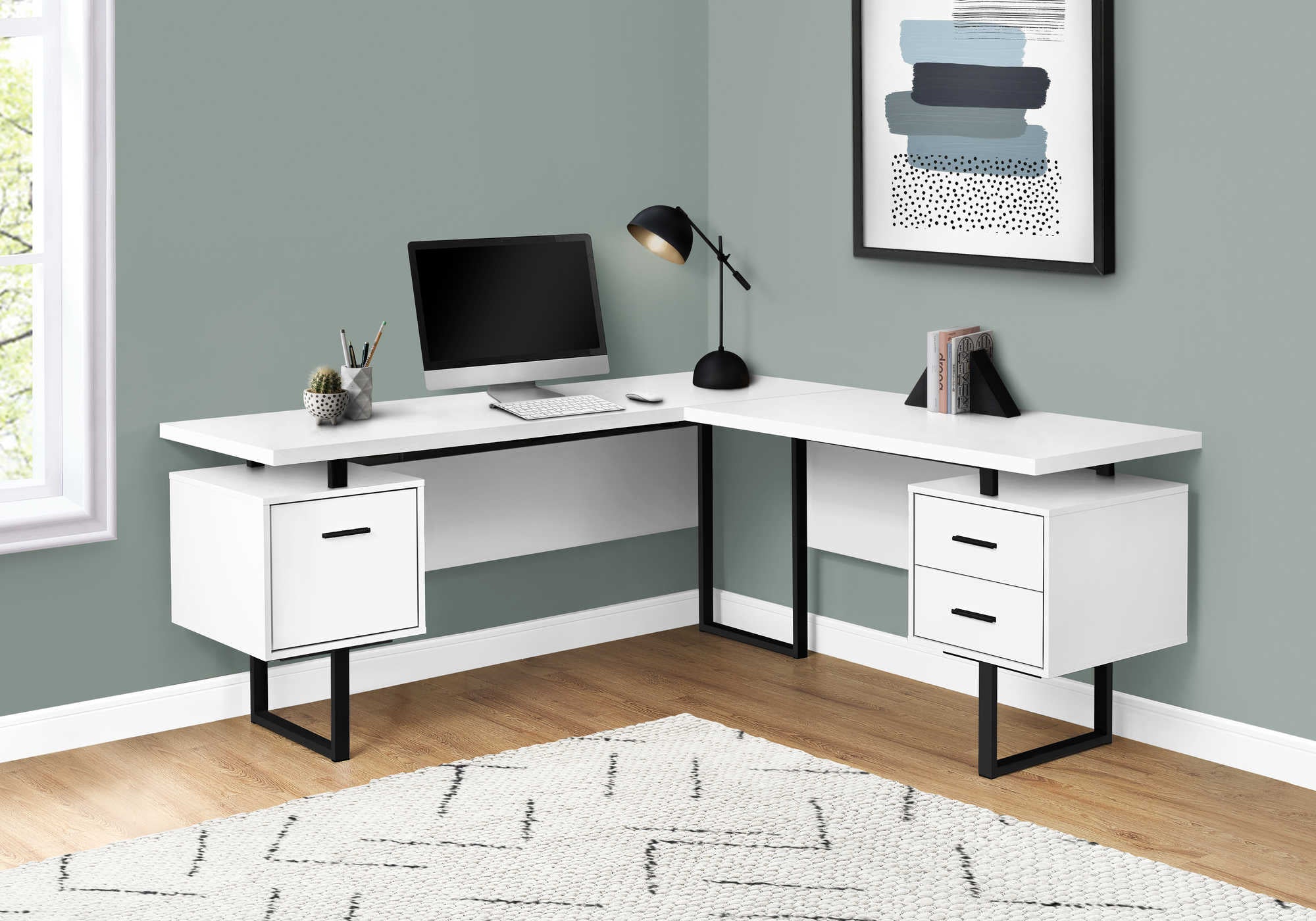 computer desk 70l white black metal l r face i 7616