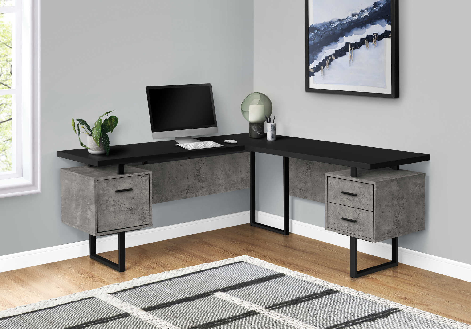 computer desk 70l black concrete black metal l r i 7617