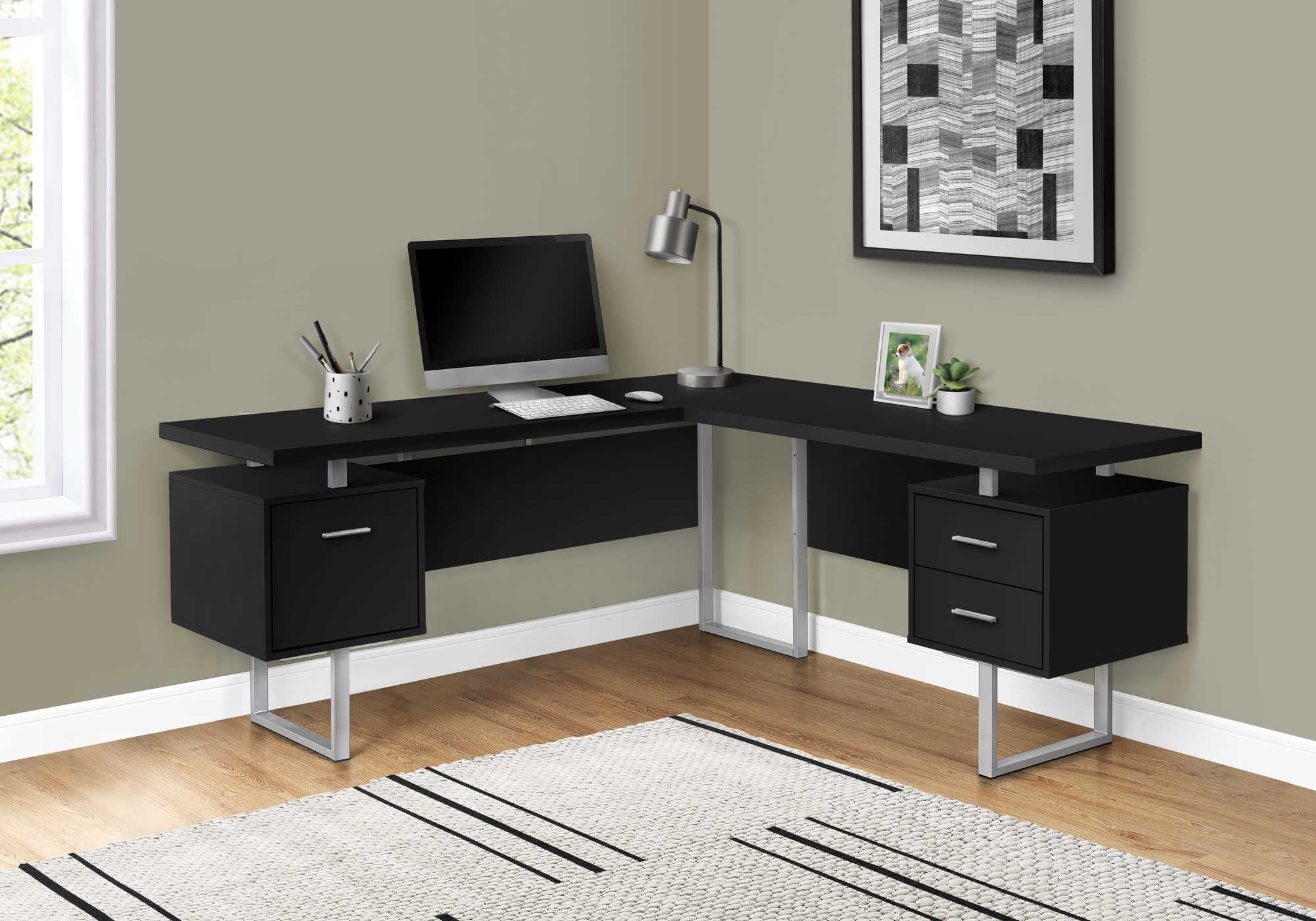 computer desk 70l black silver metal l r face i 7619