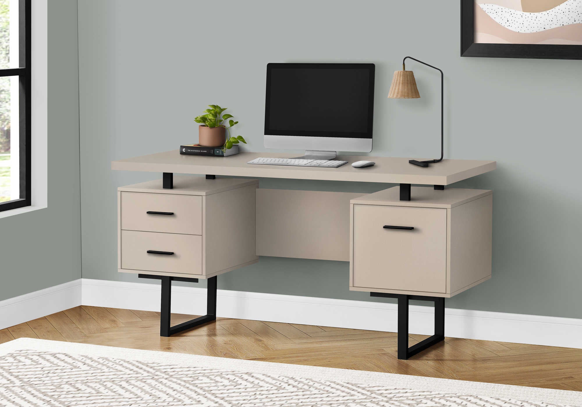 Image of computer desk - 60"l / modern taupe / black metal i 7629.