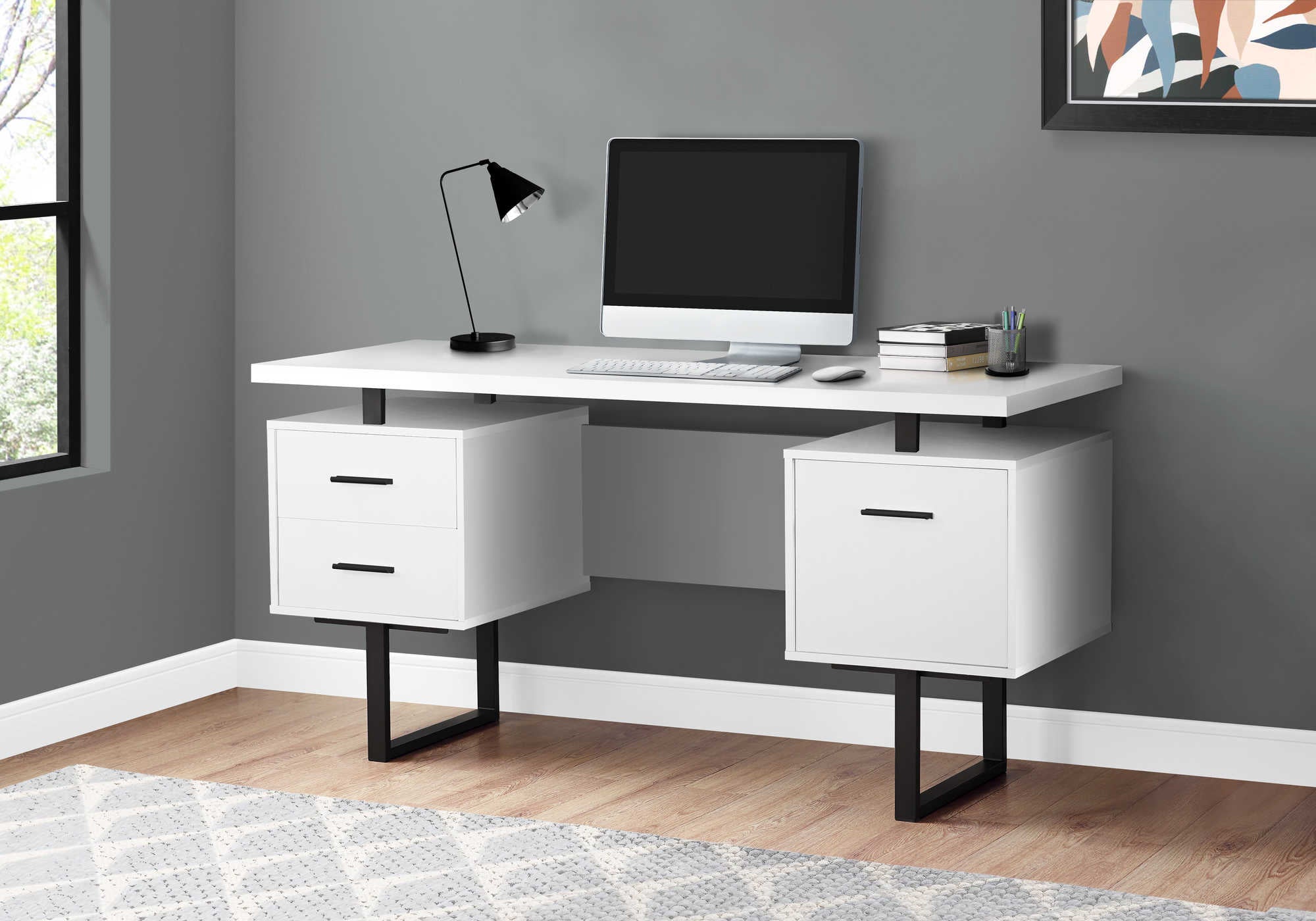 Image of computer desk - 60"l / white / black metal i 7631.