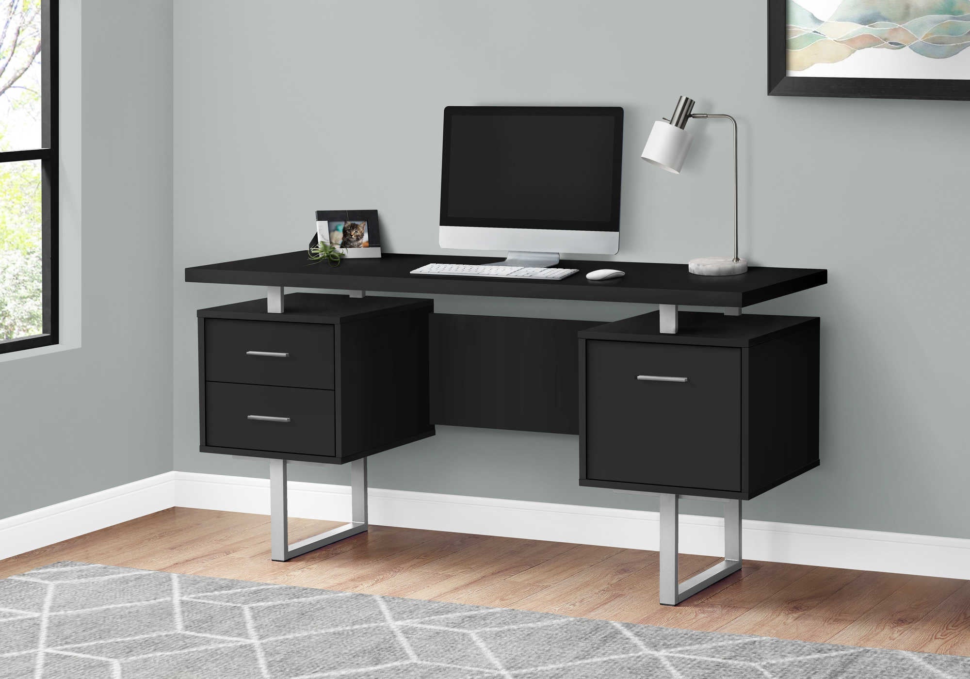 Image of computer desk - 60"l / black / silver metal i 7634.