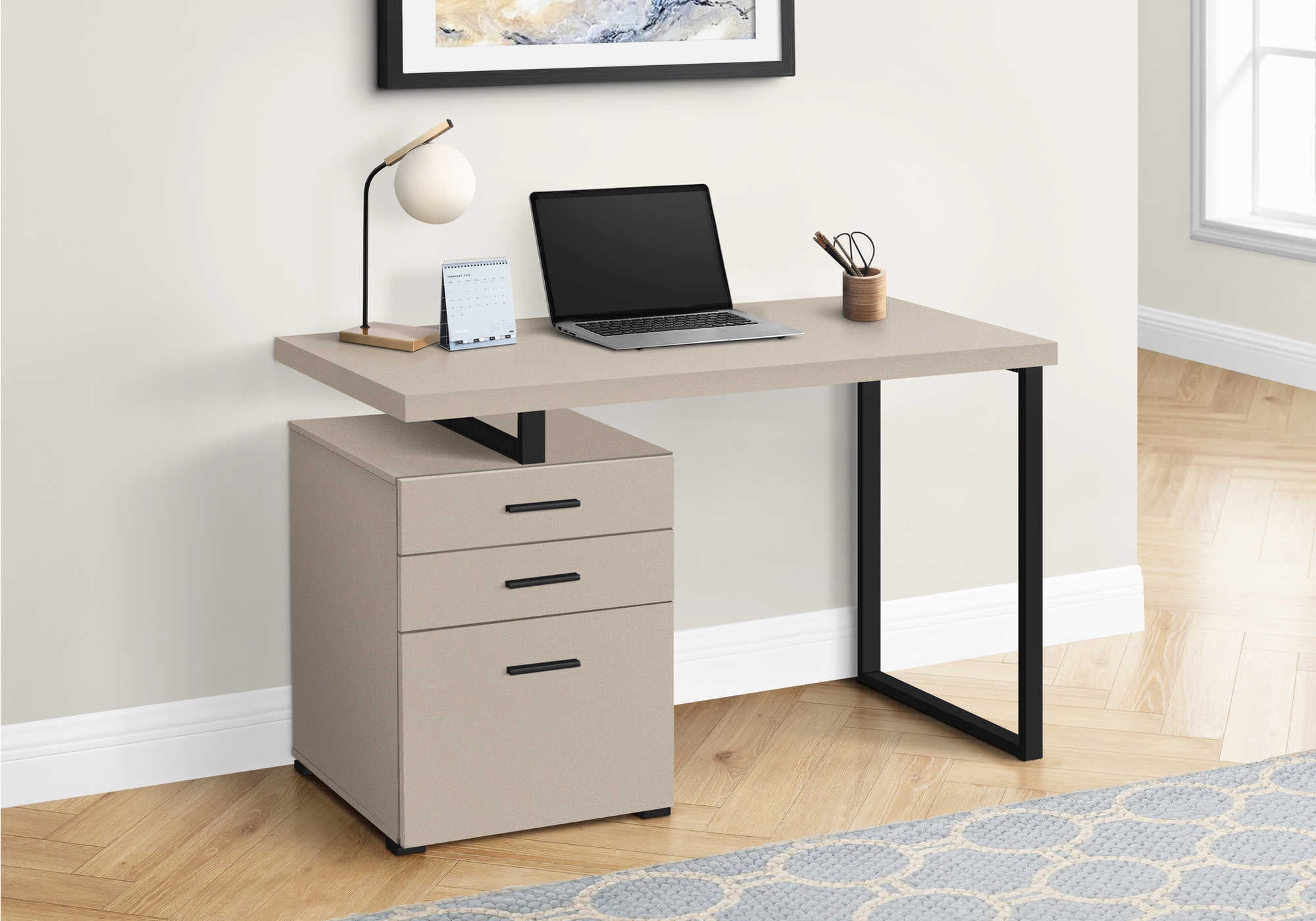 computer desk 48l modern taupe black metal l r i 7644