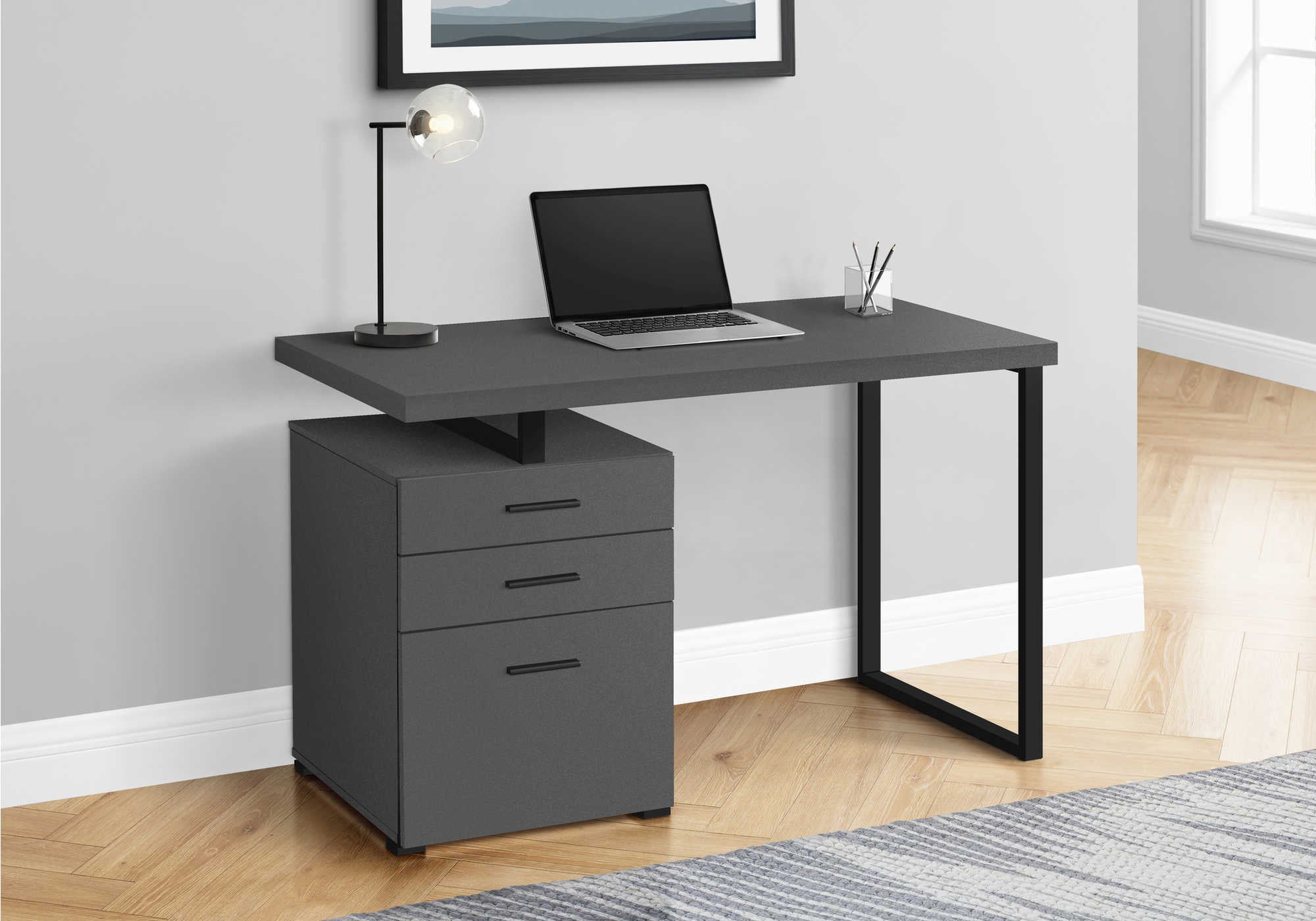 computer desk 48l modern grey black metal l r i 7645