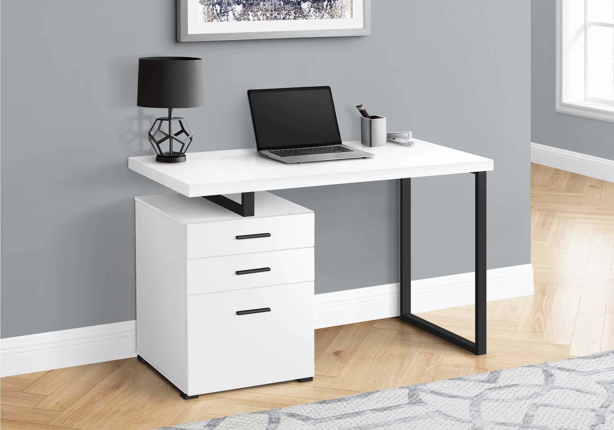 computer desk 48l white black metal l r face i 7646