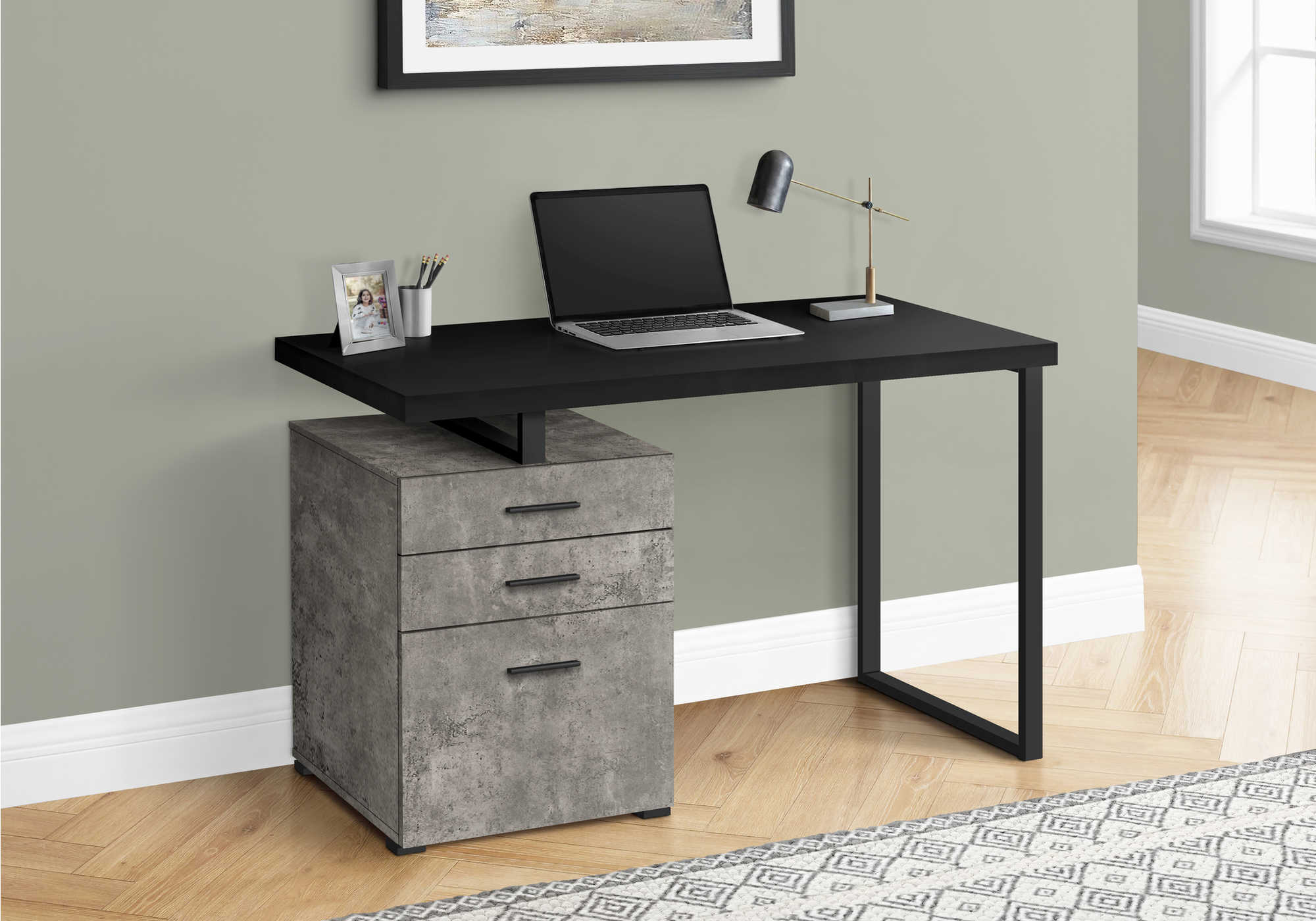 computer desk 48l black concrete black metal l r i 7647