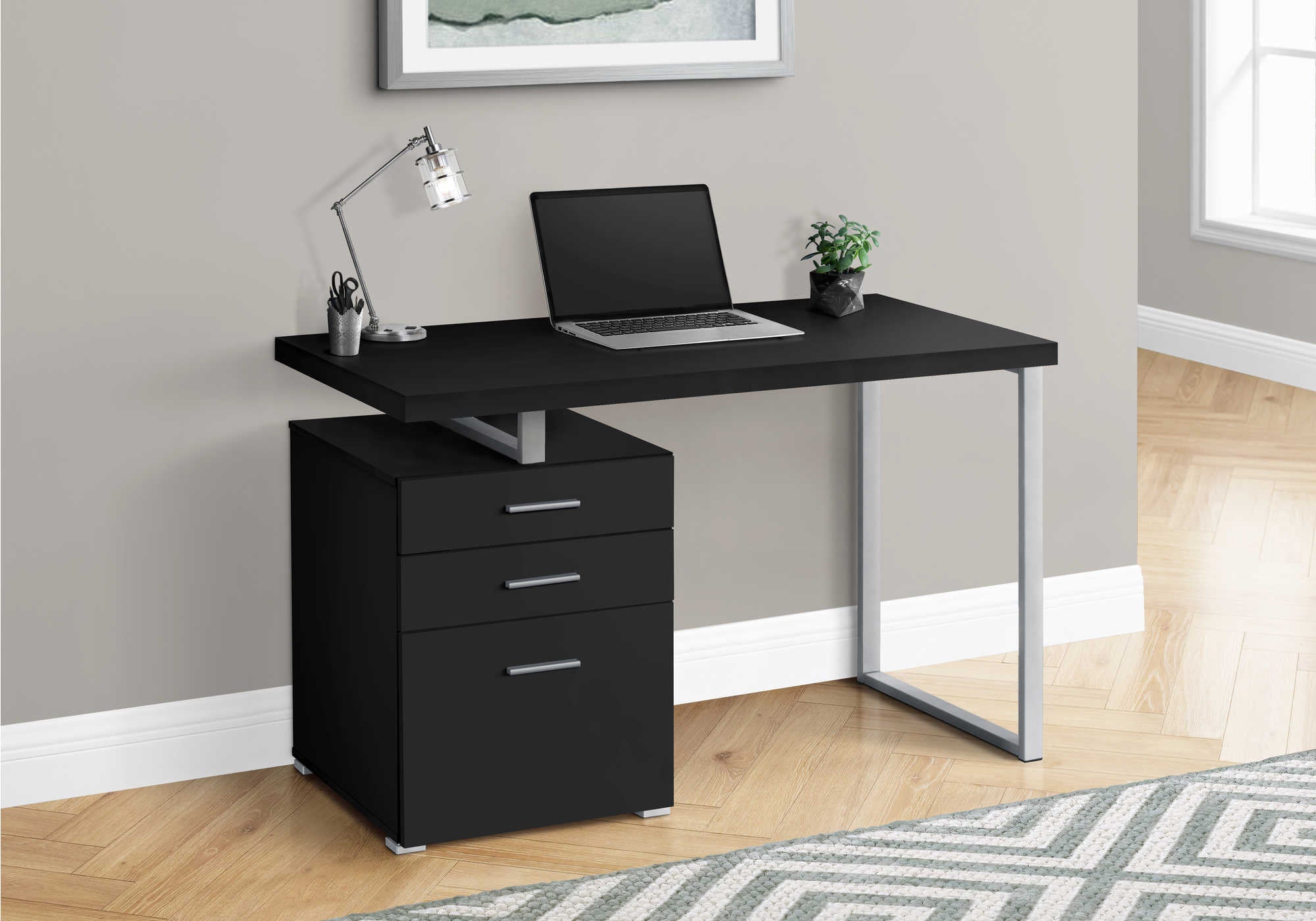 computer desk 48l black silver metal l r face i 7649