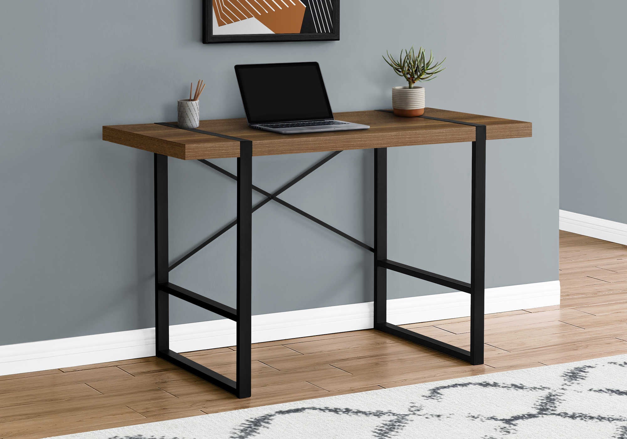 computer desk 48l walnut black metal i 7655