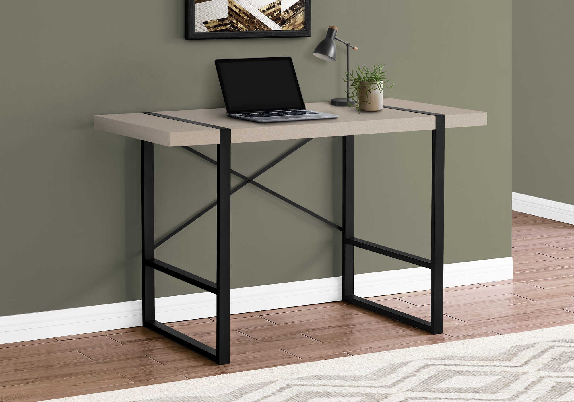 computer desk 48l modern taupe black metal i 7659