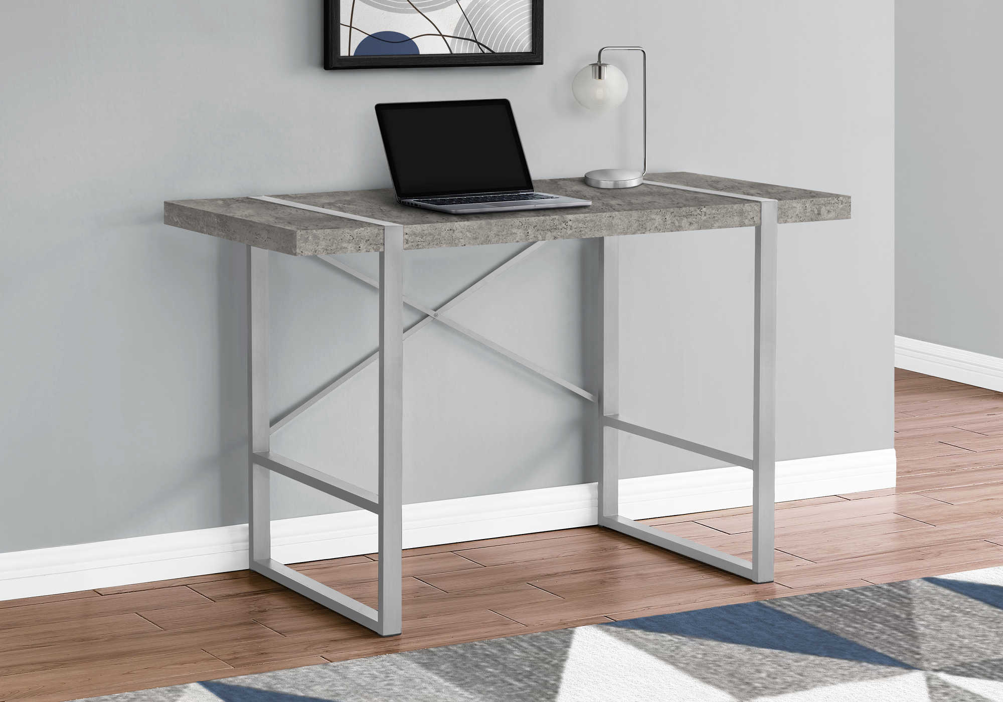 computer desk 48l grey concrete look silver metal i 7662