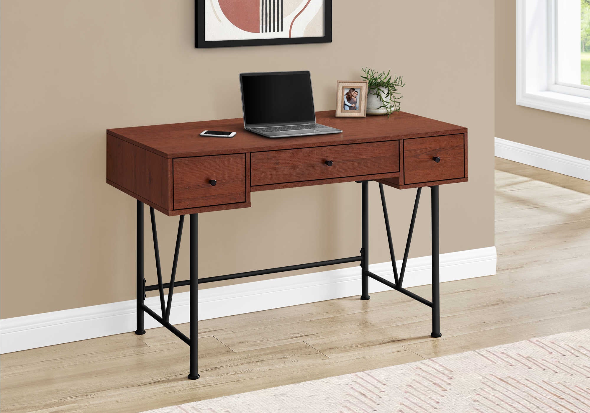 Image of computer desk - 48"l / cherry / black metal i 7671.