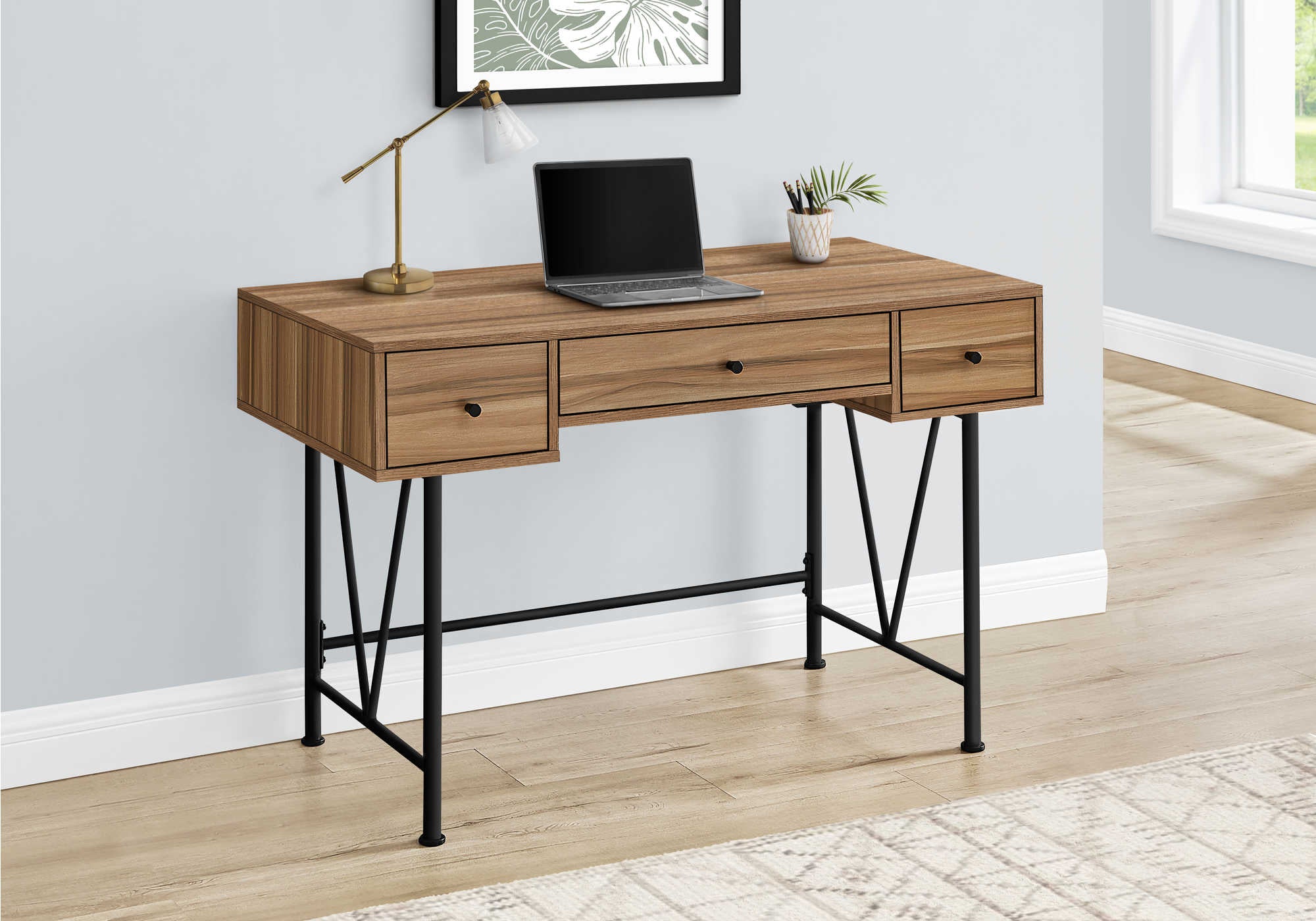 Image of computer desk - 48"l / light reclaimed wood / black metal i 7672.