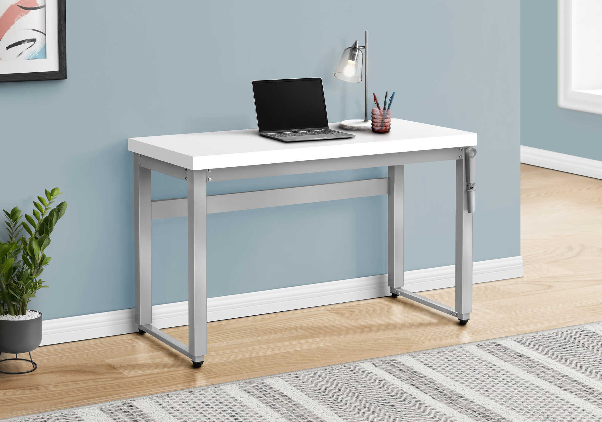 computer desk 48l white adj.height silver metal i 7683