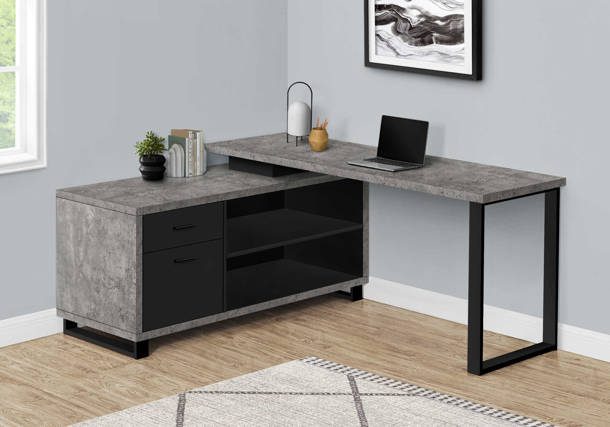 computer desk 72l grey concrete black executive corner i 7714