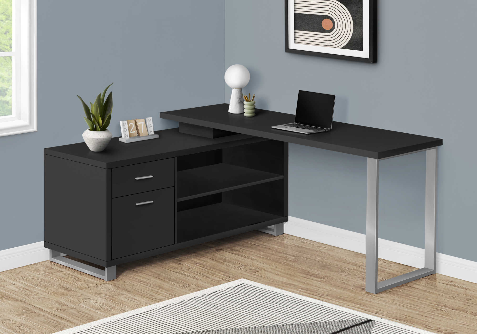 computer desk 72l black silver executive corner i 7717