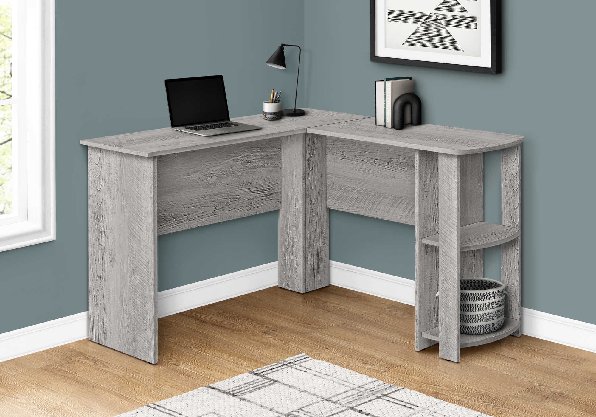 computer desk industrial grey l shaped corner 2 shelves i 7720