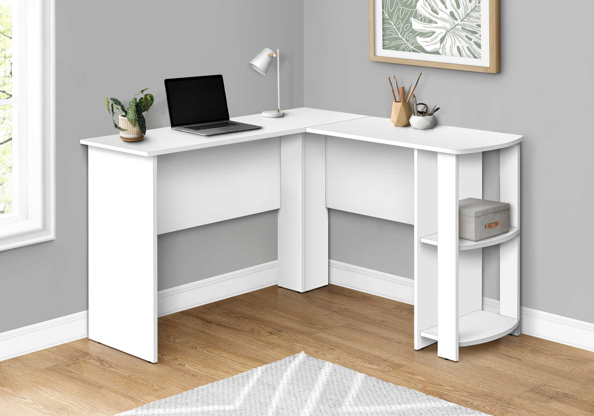 computer desk white l shaped corner 2 shelves i 7723