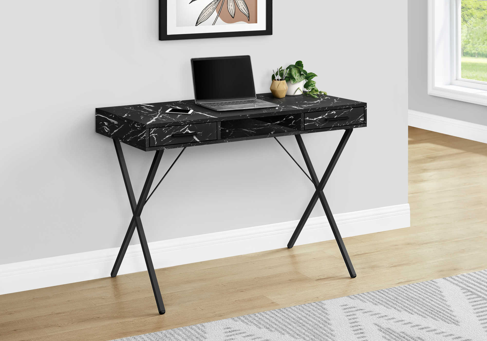 computer desk 42l black marble black metal i 7793