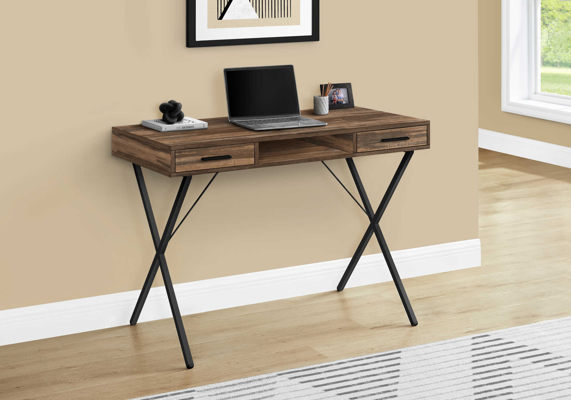 computer desk 42l brown reclaimed wood black metal i 7794