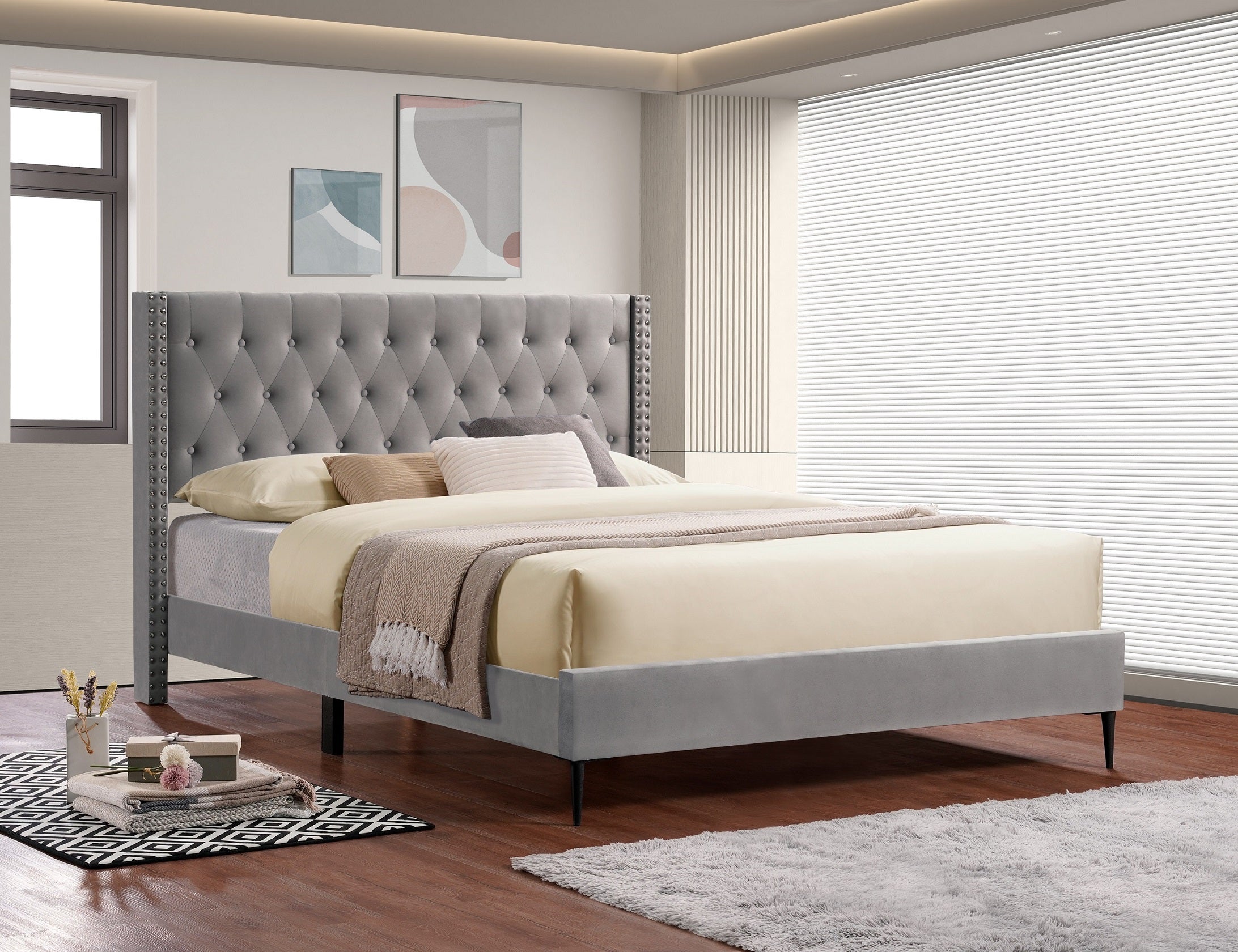 IF-5590 - Double or Queen or King Bed - Platform Bed Includes Mattress Support