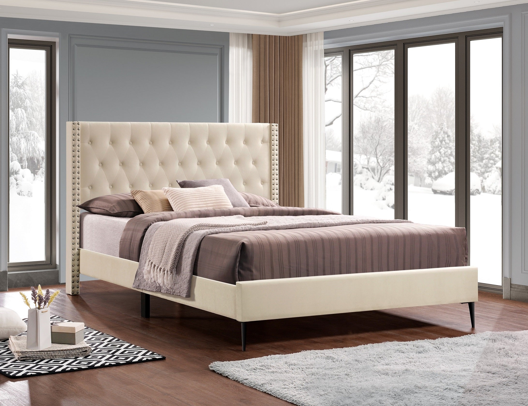 IF-5592 - Double or Queen or King Bed - Platform Bed Includes Mattress Support