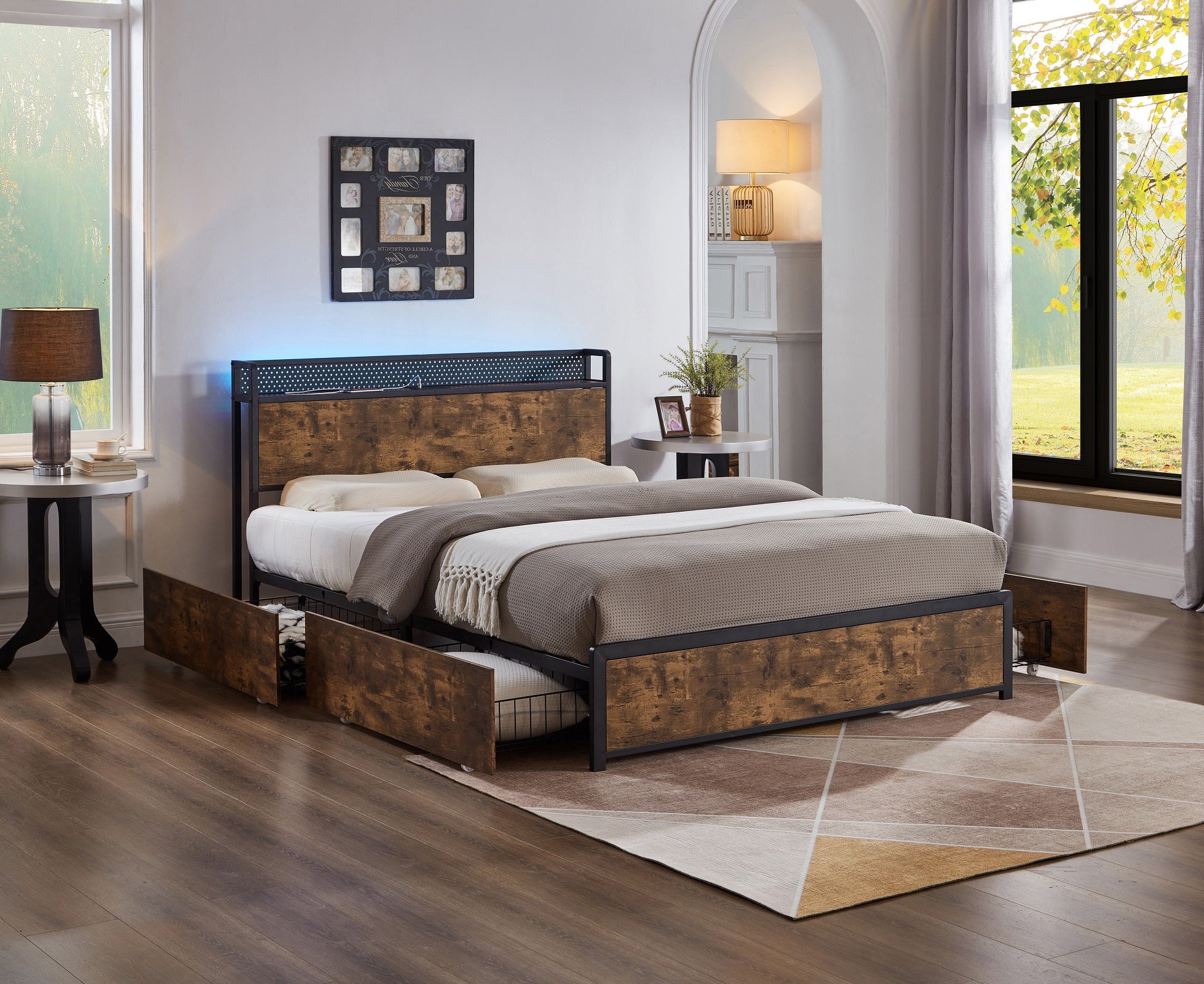 IF-5930 - Double or Queen Bed - Platform Bed Includes Mattress Support