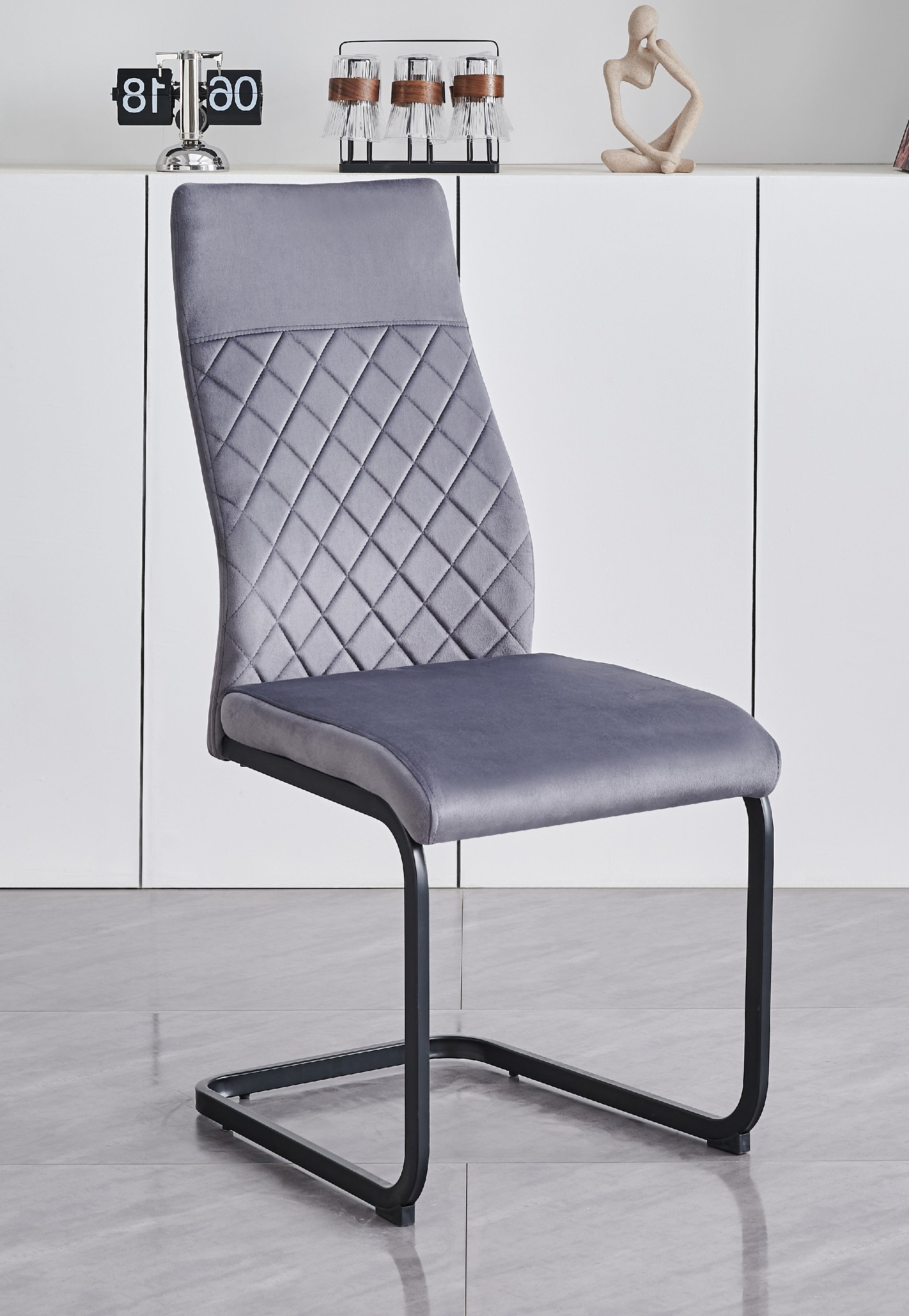 Image of c-1572: 06 soft grey velvet dining chairs.