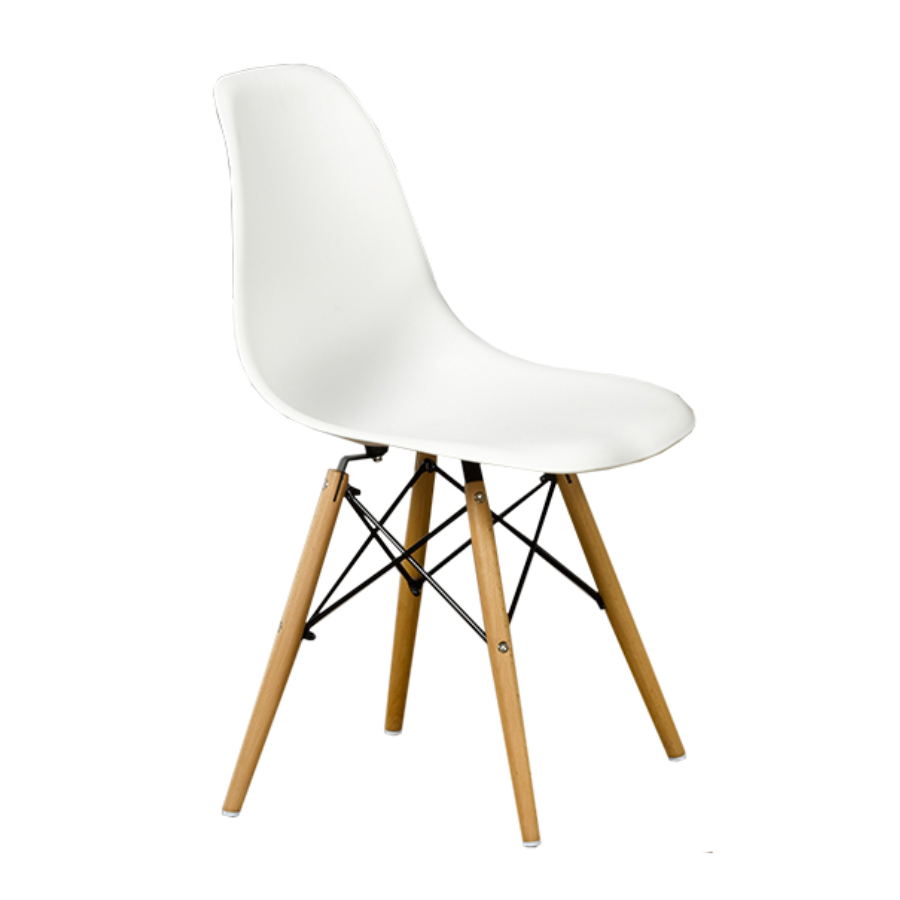 Image of c-1421 : 04 eiffel chairs in white with wooden legs..