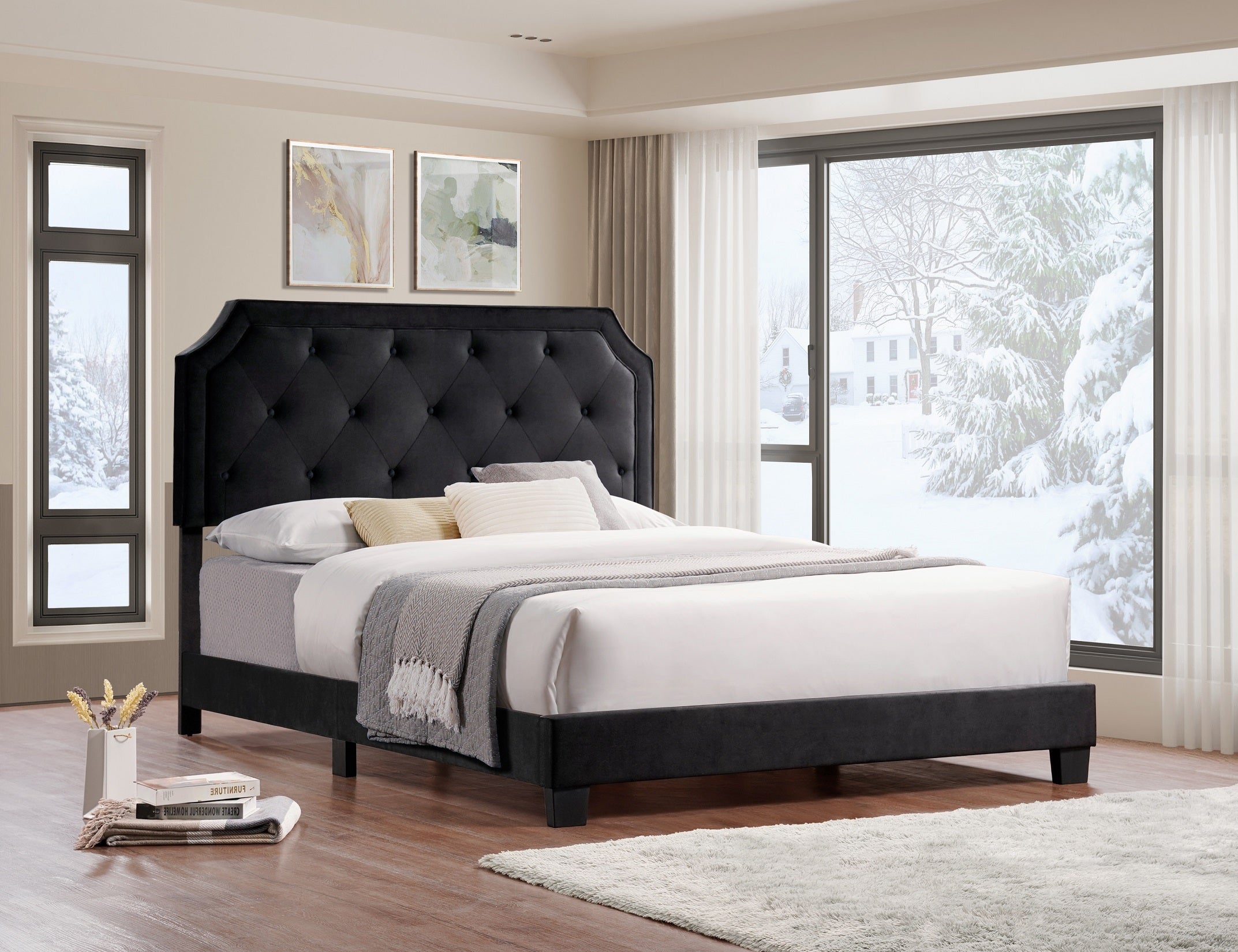 IF-5613 - Double or Queen or King Bed - Platform Bed Includes Mattress Support