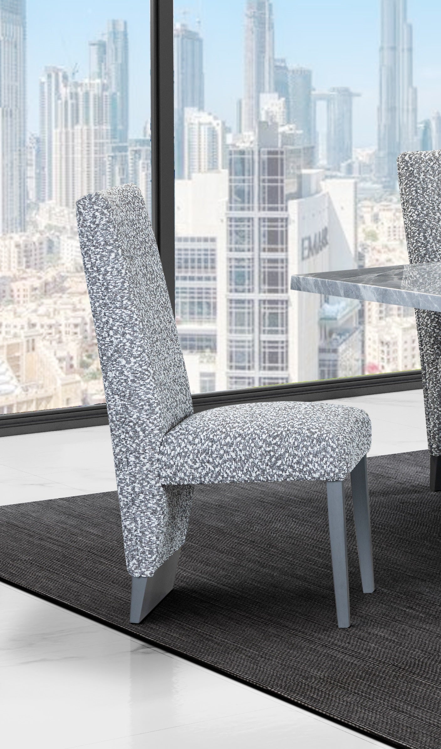 Image of c-1600-1: 02 soft grey fabric dining chair plush channel tufting.