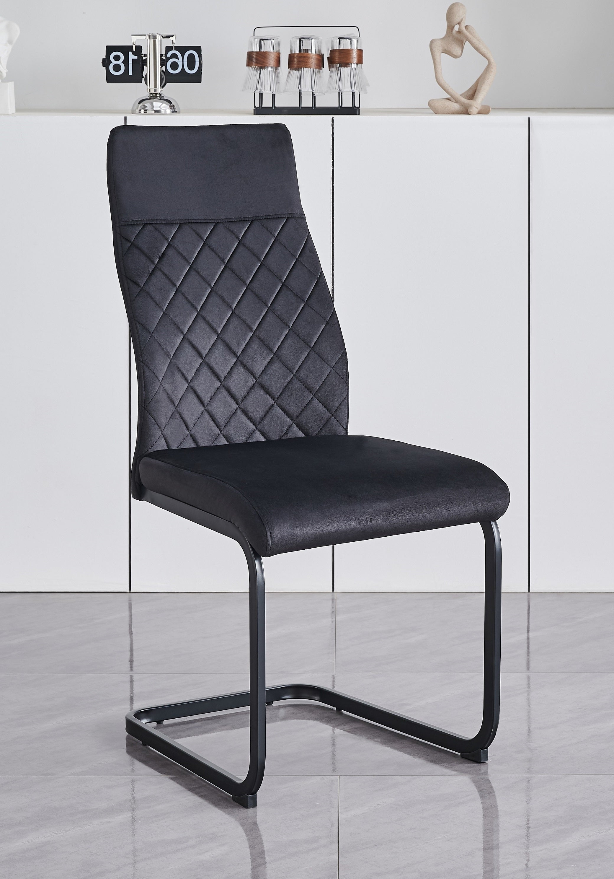 Image of c-1571: 06 soft black velvet dining chairs.