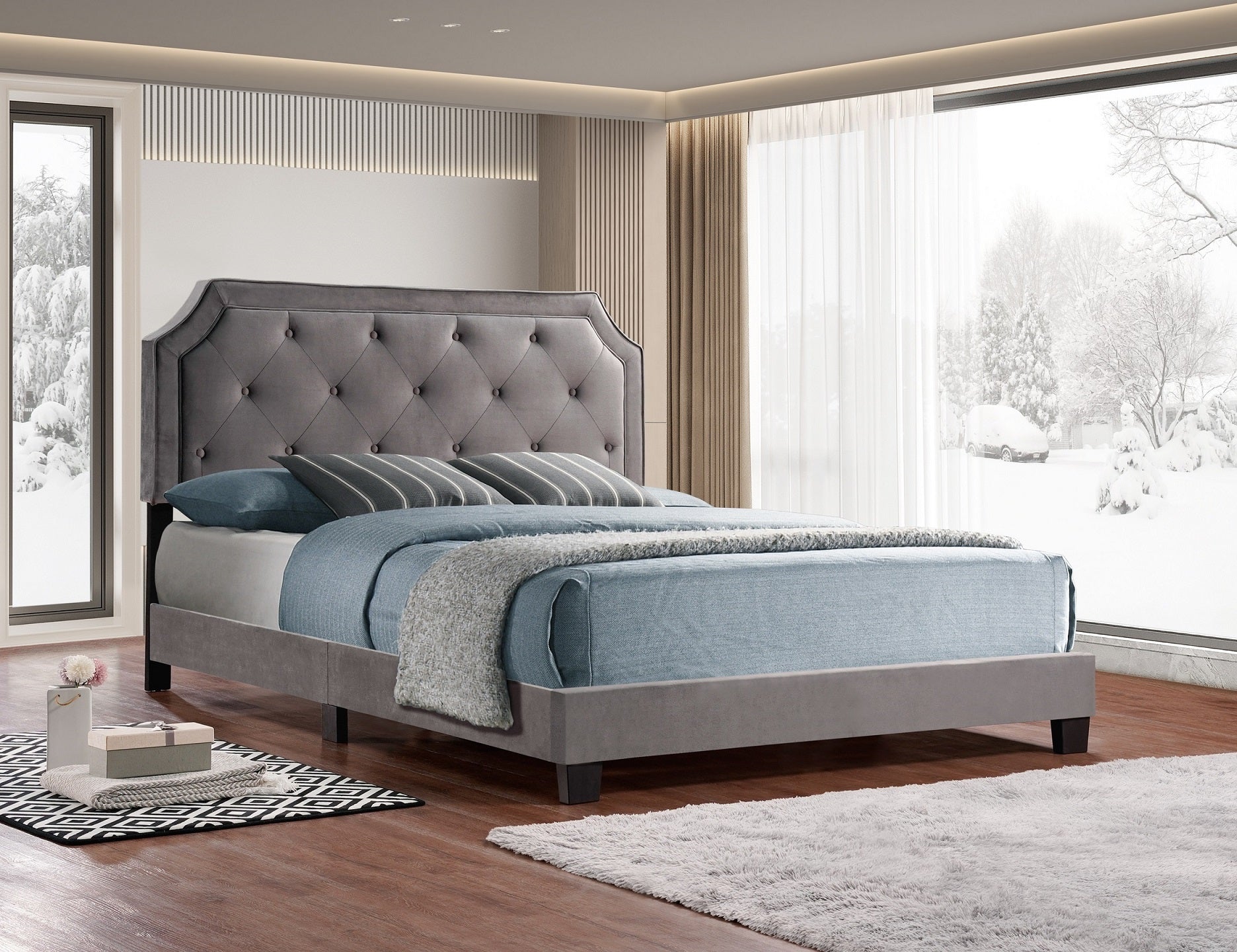 IF-5610 - Double or Queen or King Bed - Platform Bed Includes Mattress Support