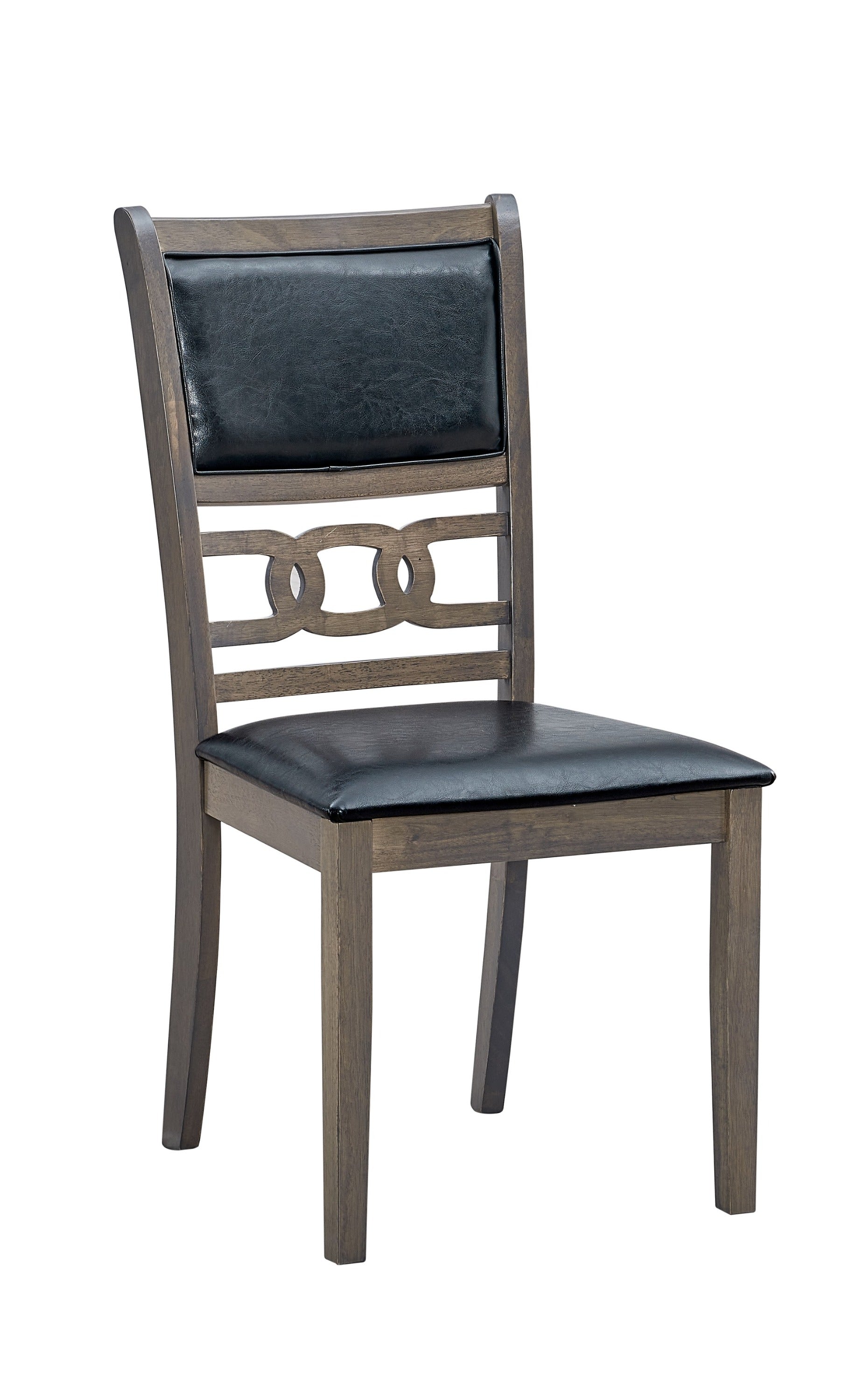 Image of c-1083: 02 black pu cushion fabric seats dining chair.