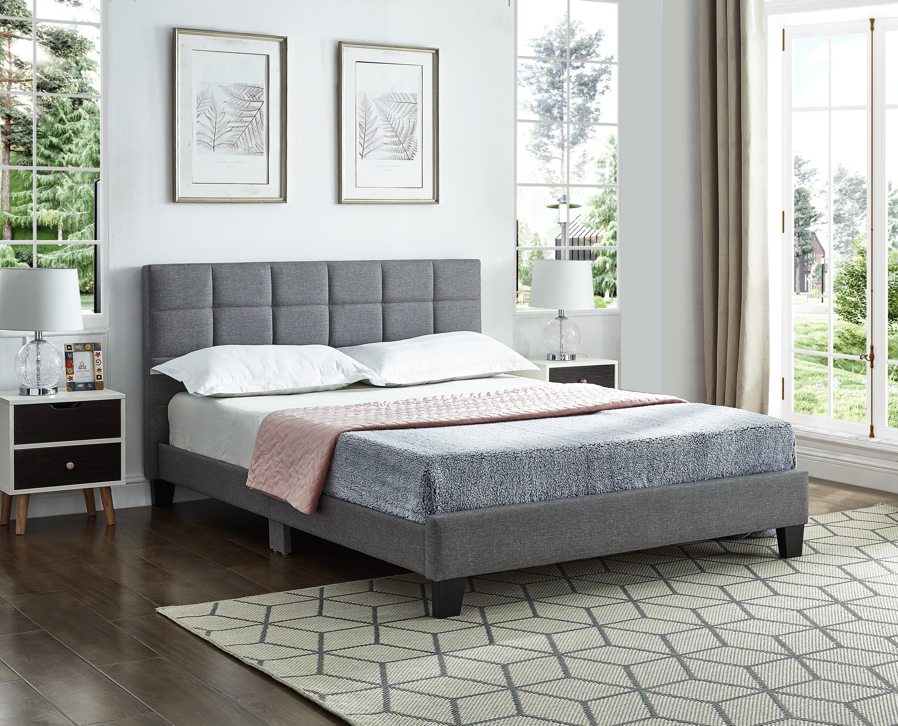 IF-5423 - Double or Queen Bed - Platform Bed Includes Mattress Support