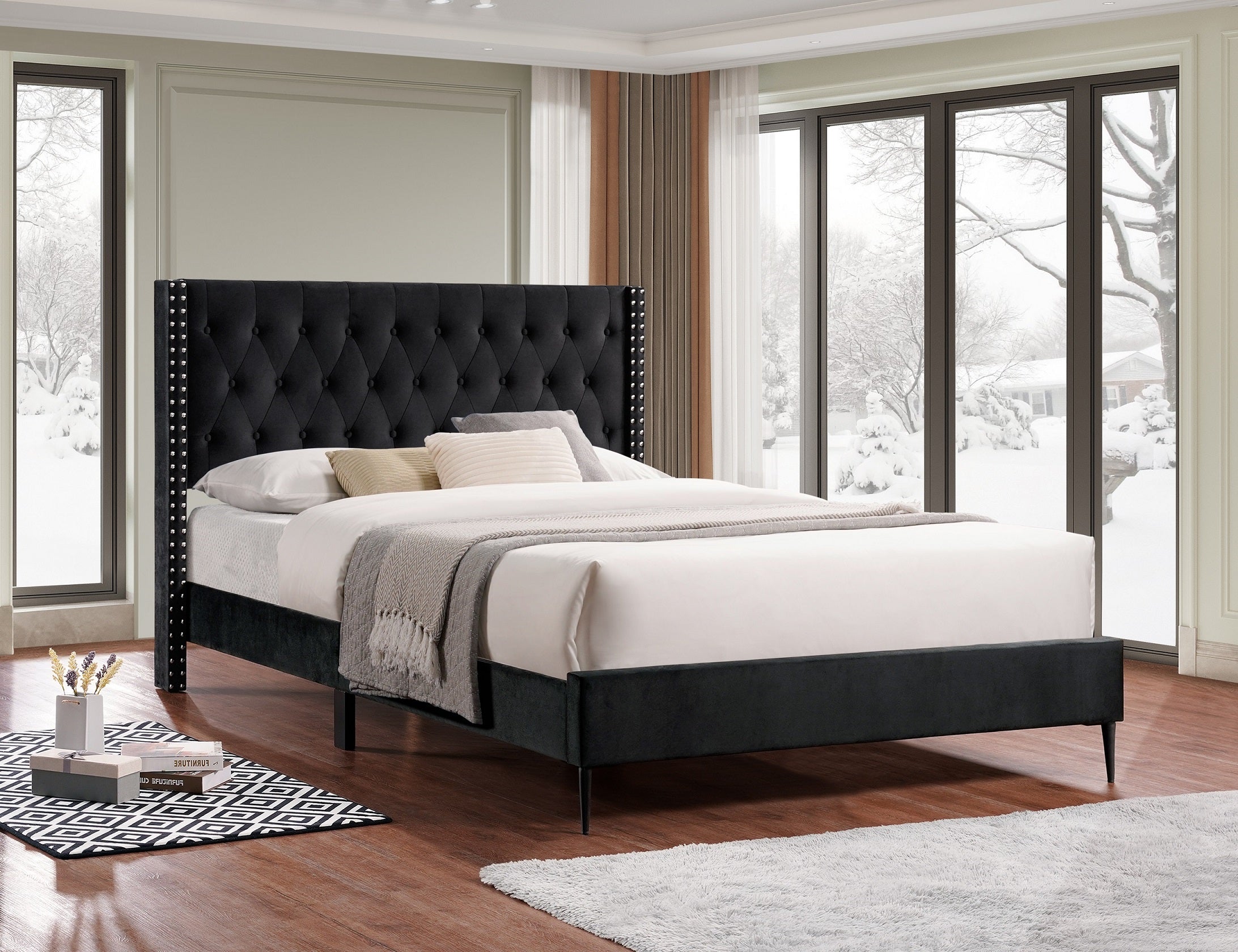 IF-5593 - Double or Queen or King Bed - Platform Bed Includes Mattress Support