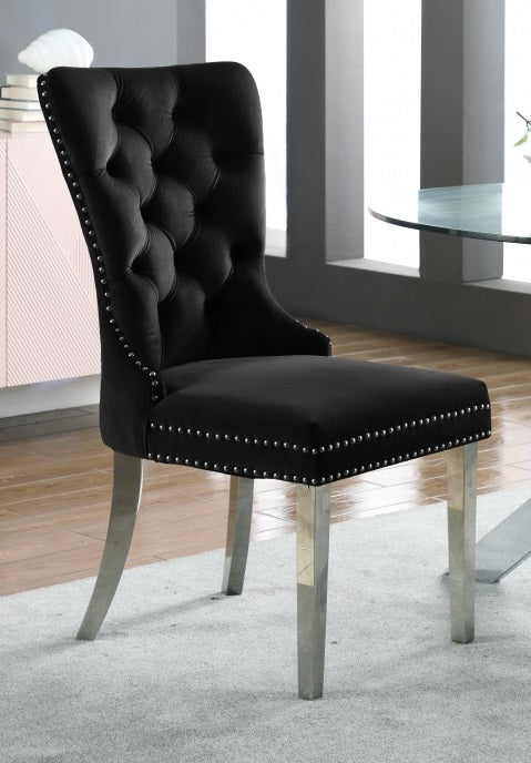 Image of c-1261: 02 black velvet dining chair with chrome legs..