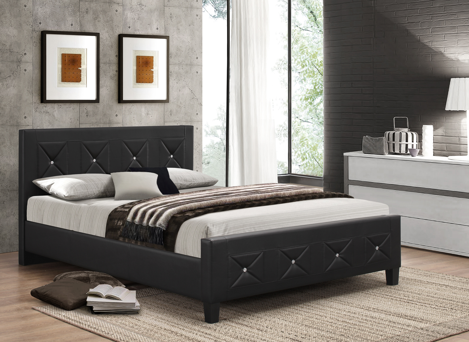 IF-177 - Single or Double or Queen Bed - Platform Bed Includes Mattress Support