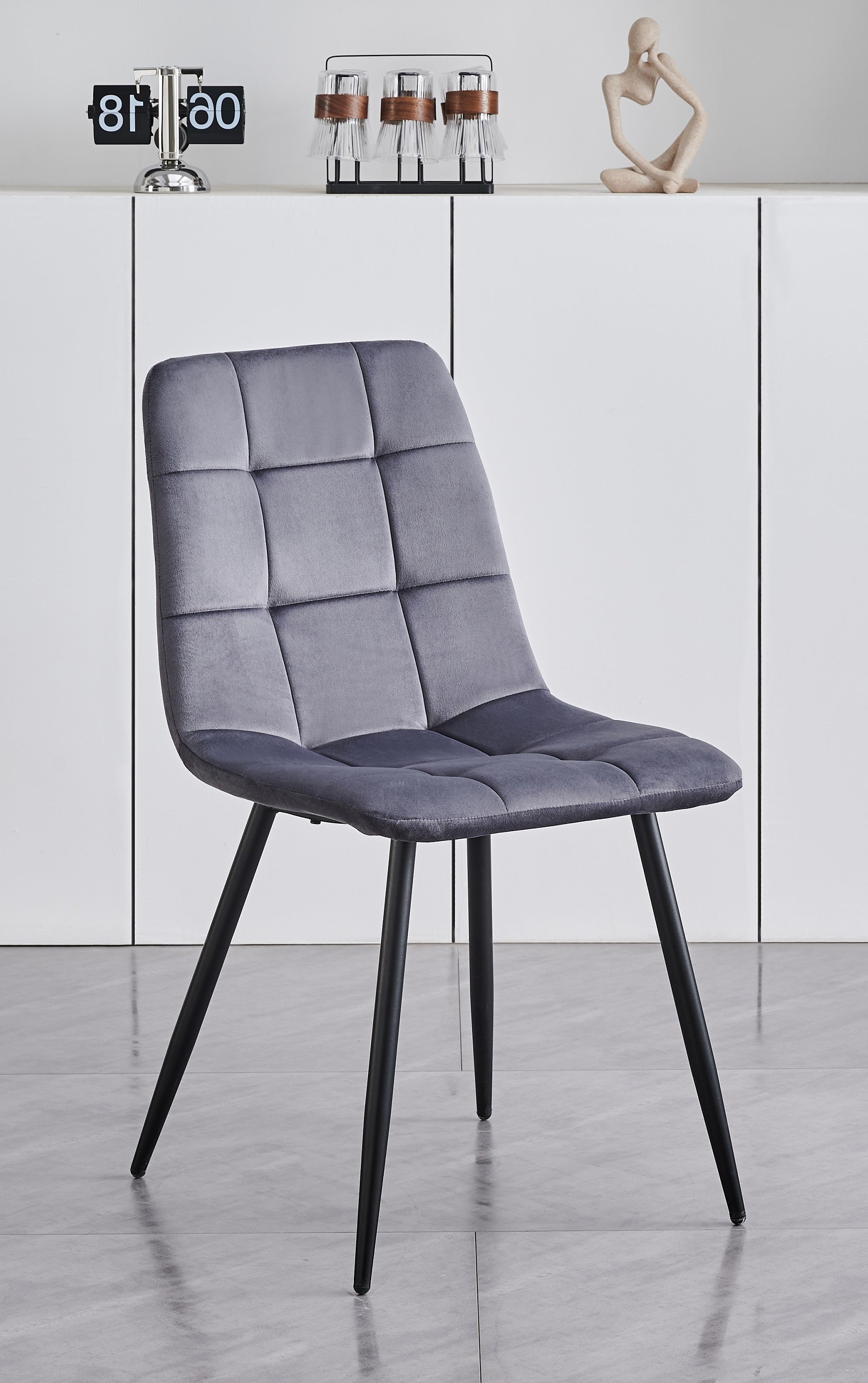 Image of c-1592: 04 soft grey velvet dining chair.