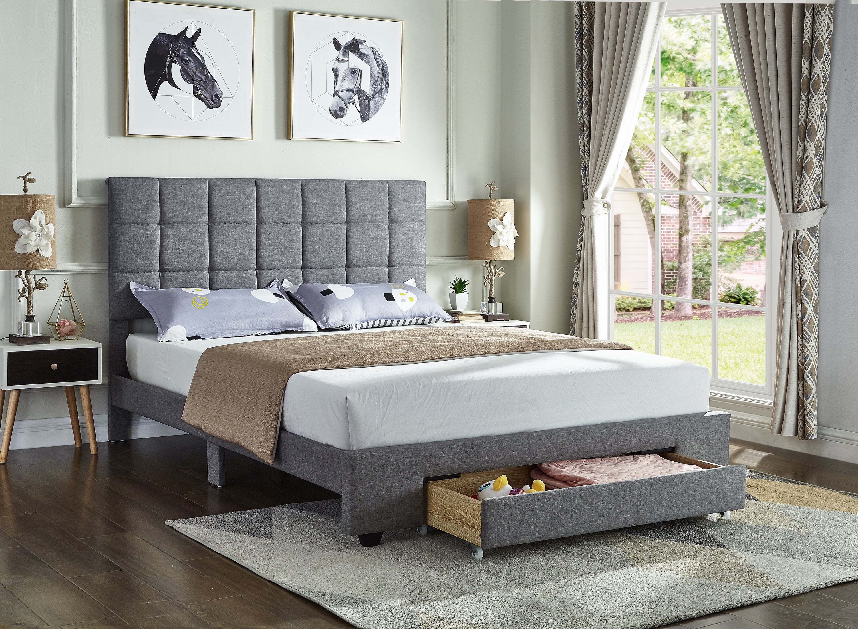 IF-5493 - Double or Queen Bed - Platform Bed Includes Mattress Support